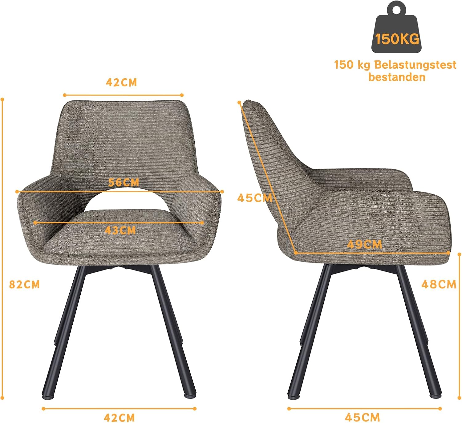 esszimmerstühle 4er Set Drehbar 360°,Armlehnstuhl mit Metallbeinen,geeignet als Stühle Esszimmer,Samt Stuhl,Küchenstühle,Wohnzimmerstuhl,Polsterstuhl mit Samtigem Gefühl,Taupe