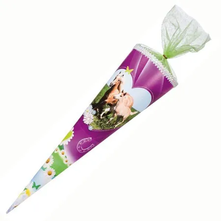 Nestler Schultüte Pferdewiese mit Stoffapplikationen, 70 cm, rund