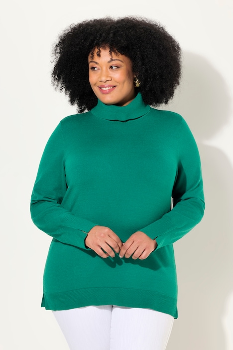 Rollkragenpullover, breite Rippbündchen, Langarm