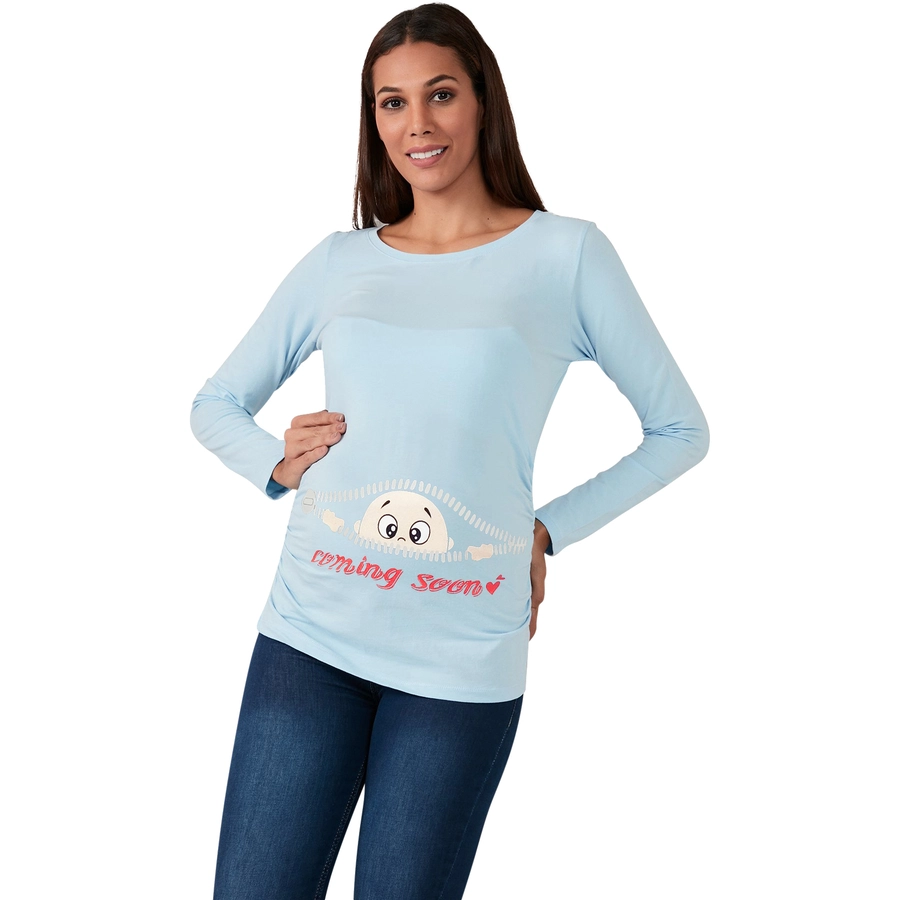 M.M.C. Umstandslangarmshirt Coming Soon mit Motiv Babyblau