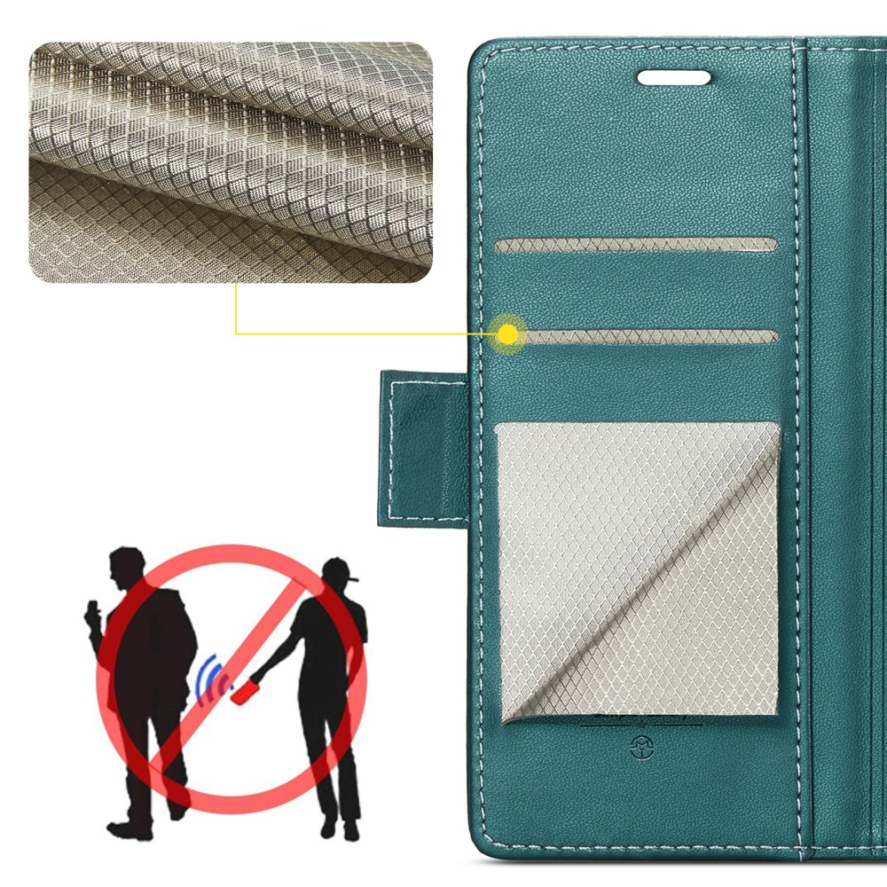 iPhone 16 Pro Max Leder Tasche Flip Wallet Etui mit Kartenfächern Litchi Look (RFID Schutz) - Grün