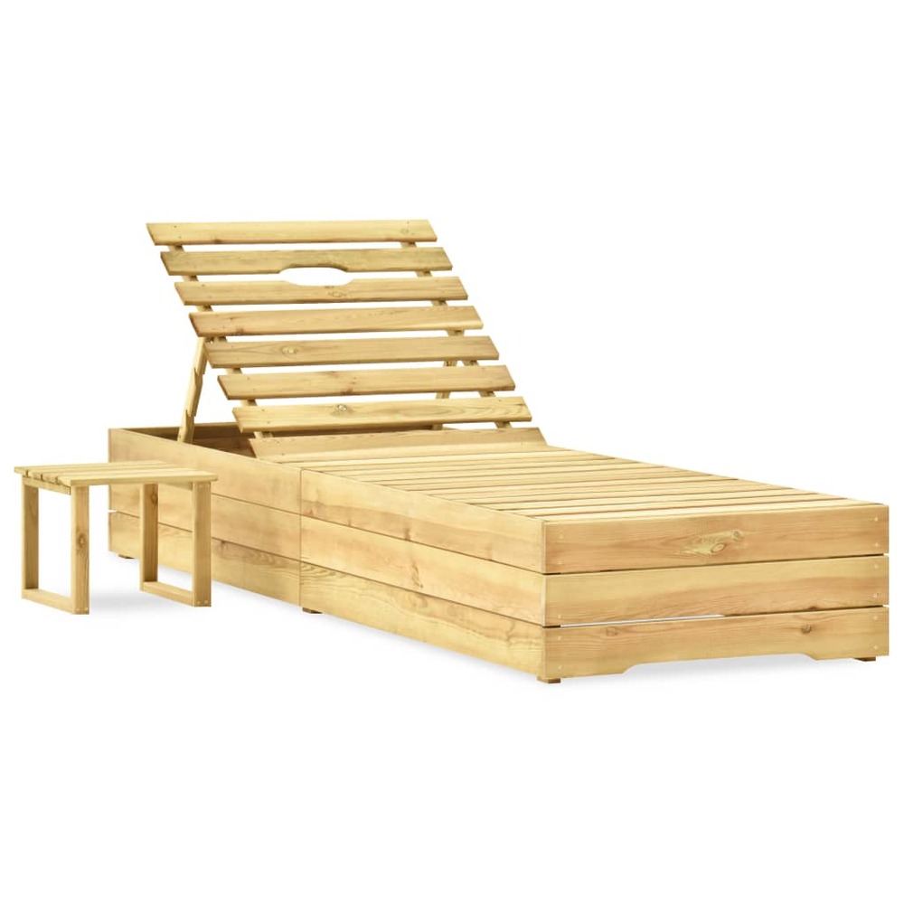 Transat chaise longue bain de soleil lit de jardin terrasse meuble d'extérieur avec table et coussin pin imprégné