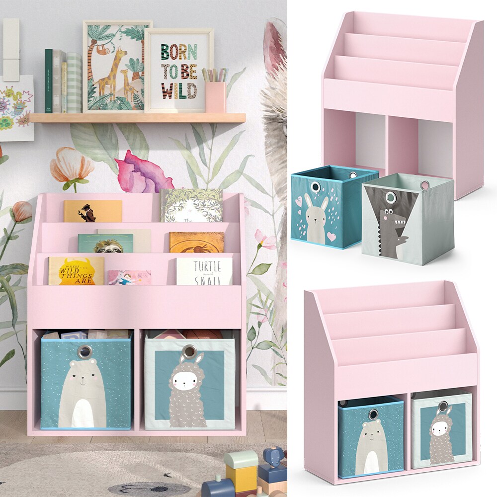 Vicco Kinderbücherregal Luigi 72 x 79 cm, Rosa, Kinderzimmerregal, mit Faltboxen
