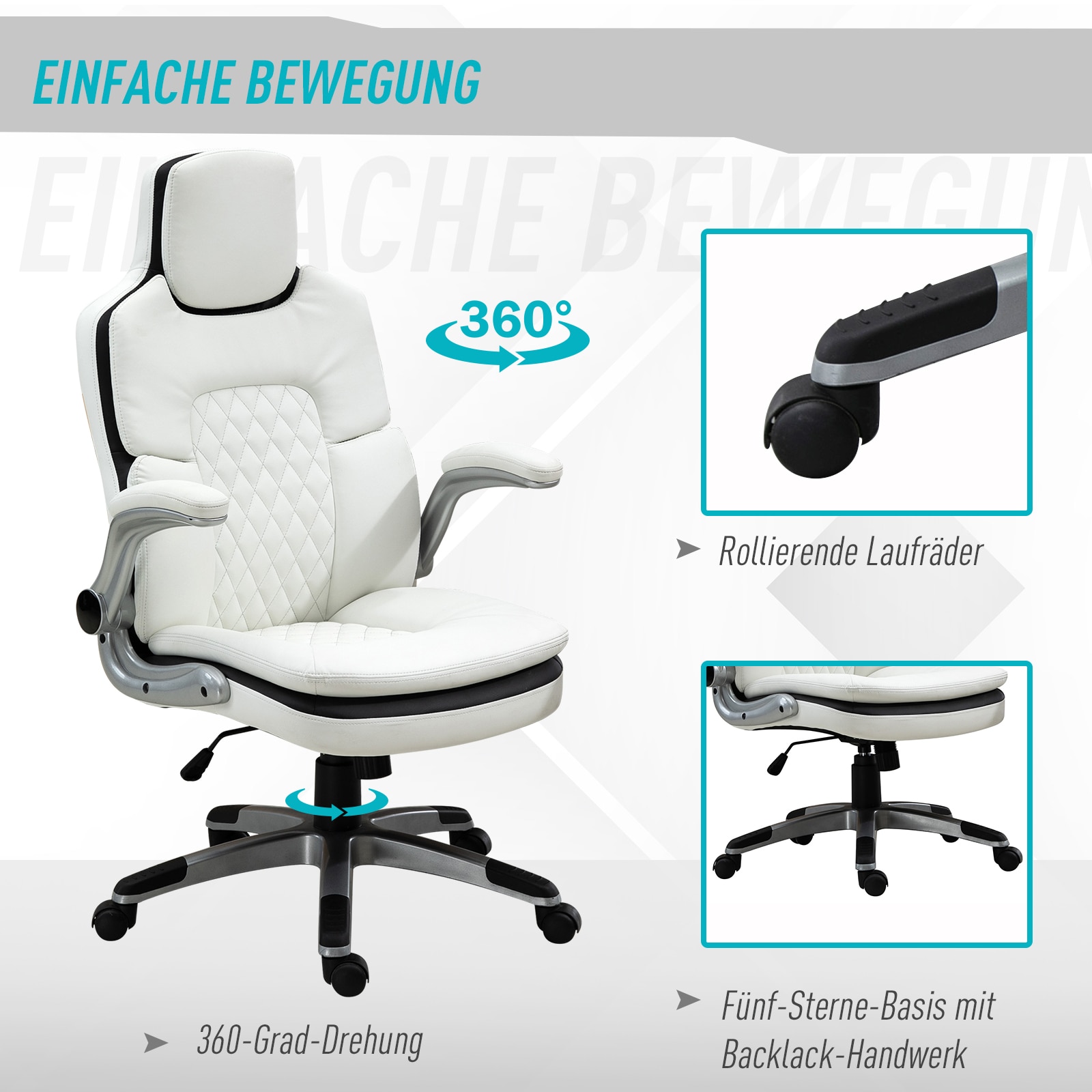 Vinsetto Bürostuhl höhenverstellbar weiß 69 x 67 x 113-121 cm (BxTxH)