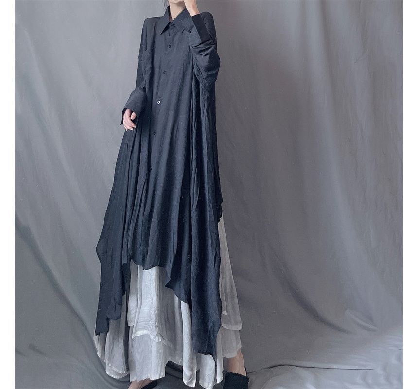 Brigitte - Asymmetrische maxi-jurk met lange mouwen