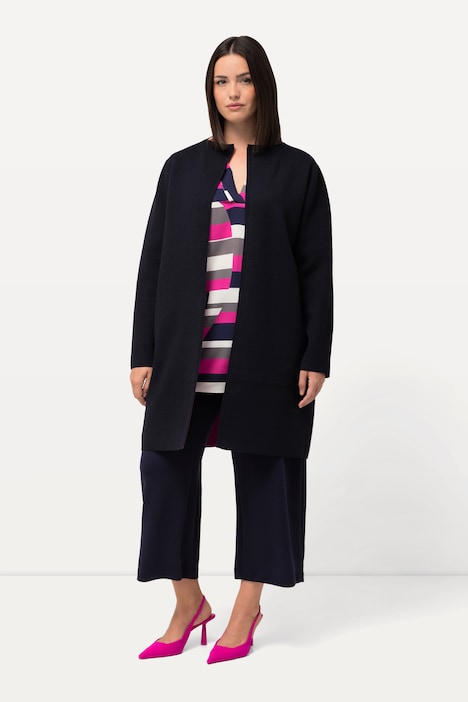 Long-Strickjacke, Doubleface-Strick, Klappkragen