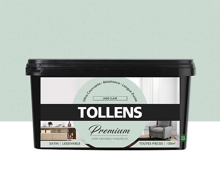 Peinture Tollens premium murs, boiseries et radiateurs jade clair satin 2,5L