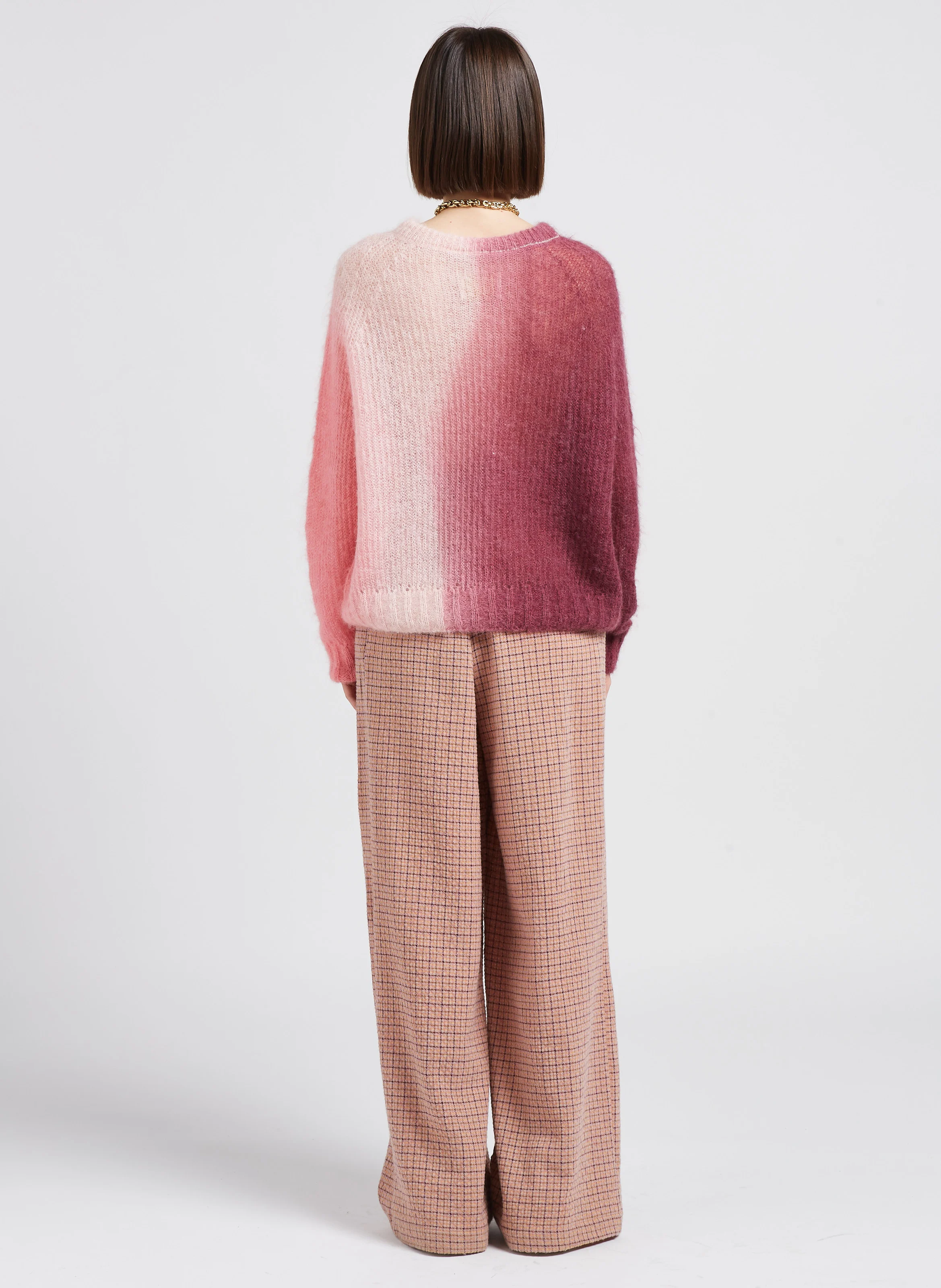 RENAUD - Pantalon large en laine mélangée | Rose