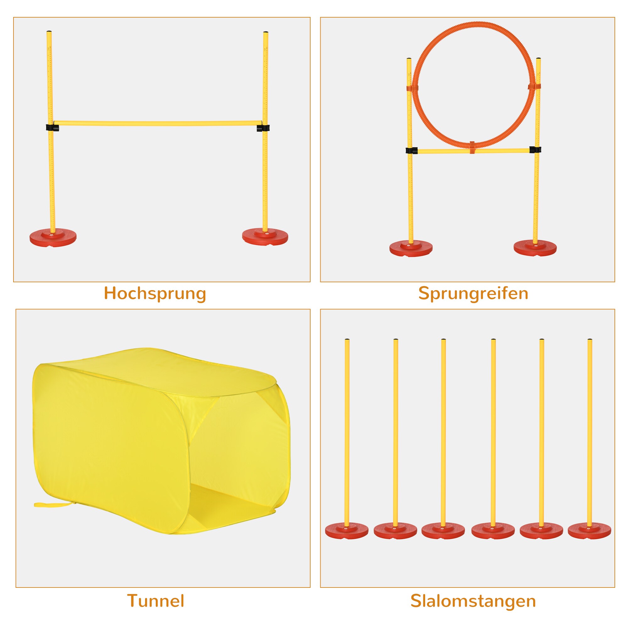 PawHut Agility Set für 4 verschiedene Trainingsvarianten gelb