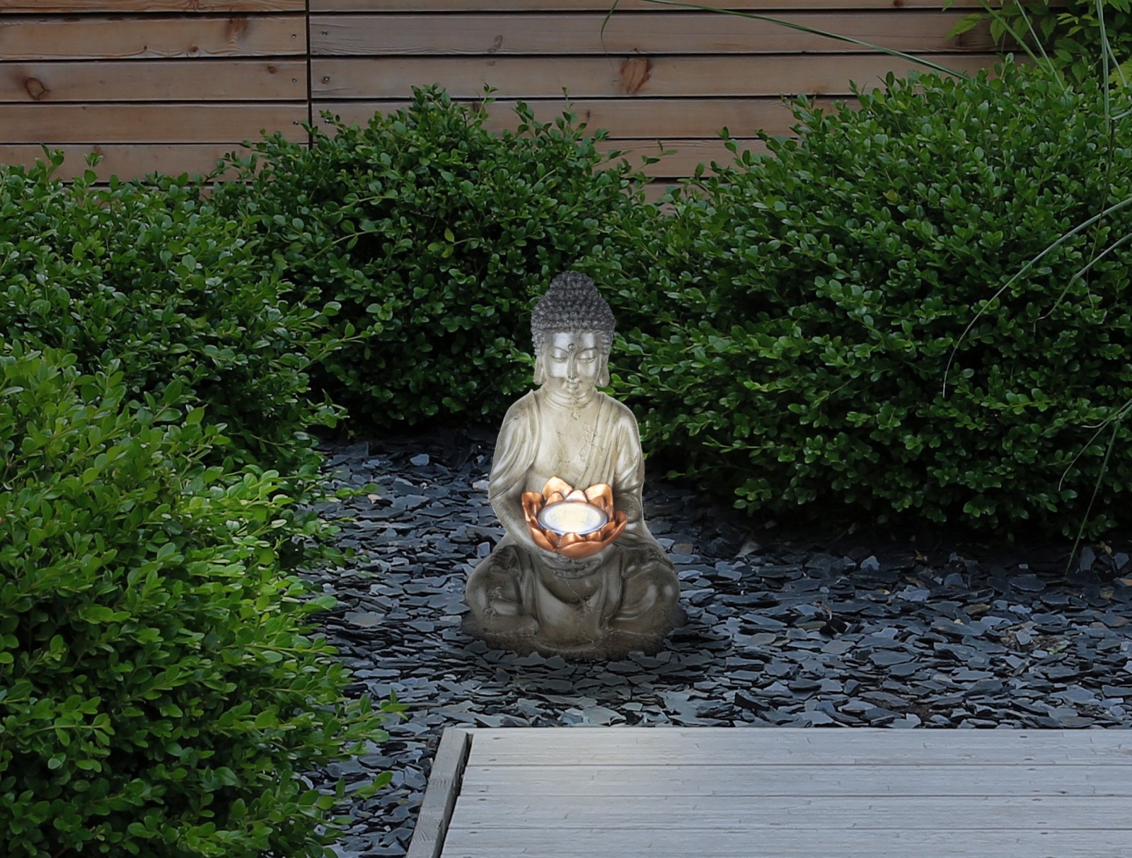 Solarleuchte Buddha - grau - Kunststoff