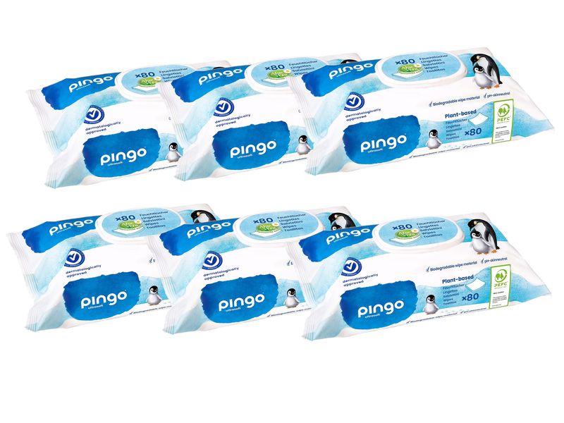 Pingo Feuchttücher Aloe Vera 6 x 80 Stück Weiche Hygienetücher mit Aloe Vera und Kamillenextrakt