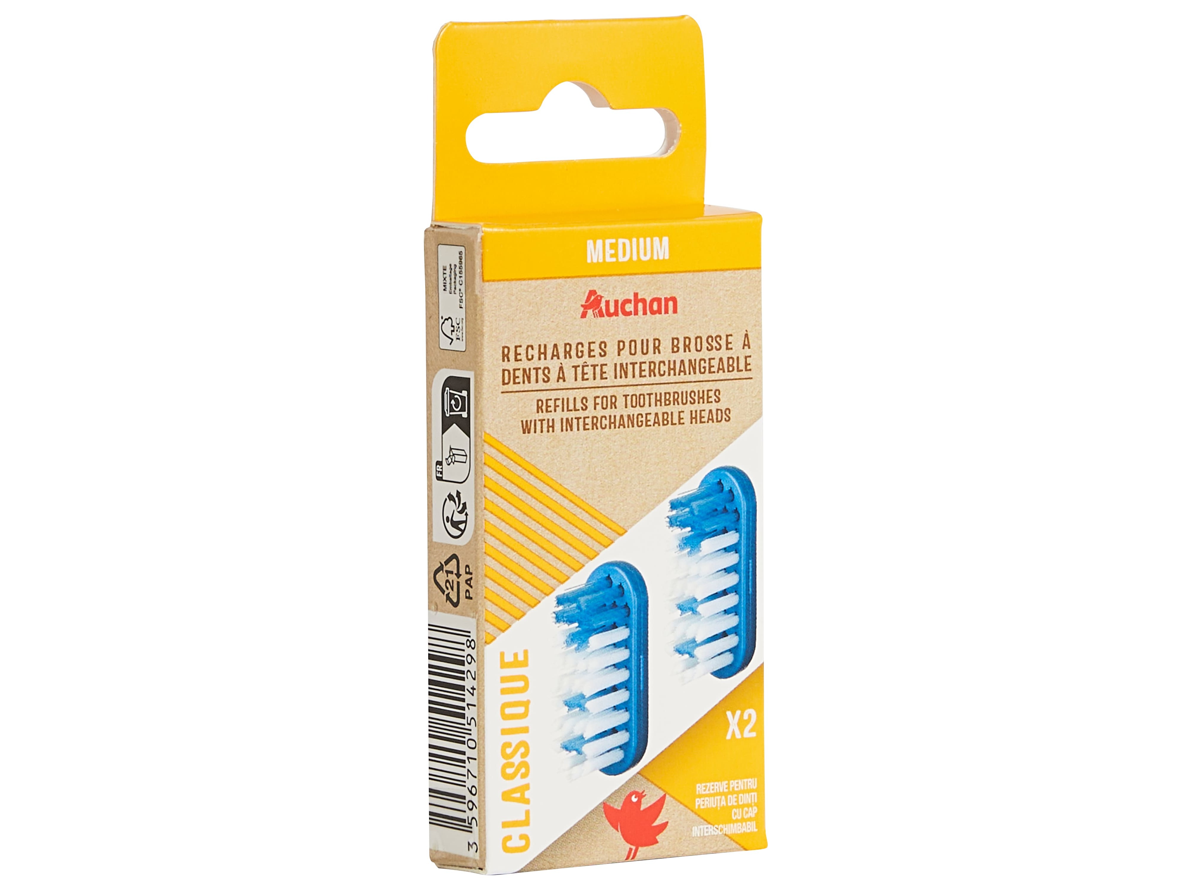 RECARGA ESCOVA DENTES AUCHAN CABEÇA TROCÁVEL CLÁSSICA MÉDIA 2UN