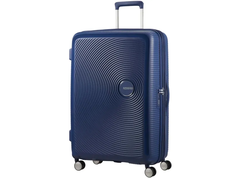 [OUTLET] - American Tourister Soundbox, Spinner, Blå, Polypropylen (PP), 4 hjul, Roterende hjul, Lynlås