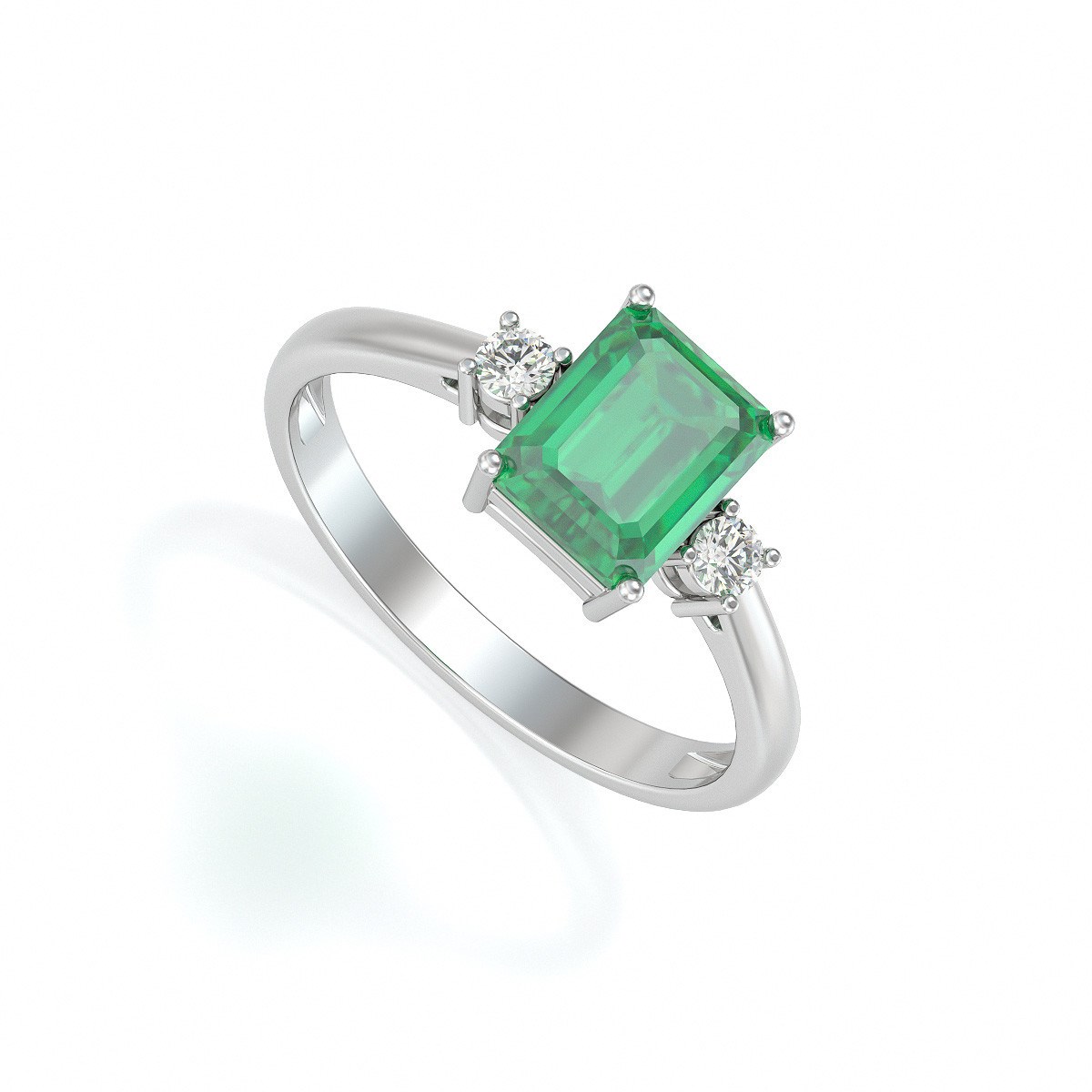 Bague d'Emeraude et Diamants en Or Blanc 585 - 2.46grs | Bijoux Raffinés et Luxueux