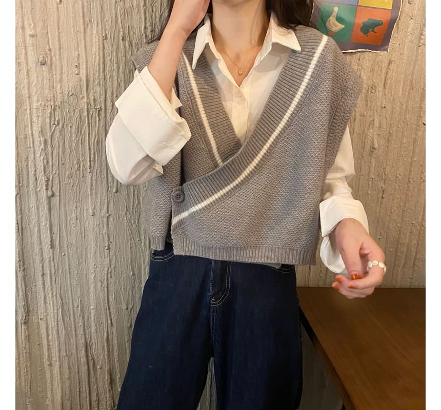 Shinsei - Effen shirt / V-hals gestreept vest