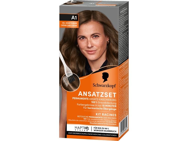 Schwarzkopf ANSATZSET Haarcoloration Hell-Mittelbraun A1 Permanente Ansatz-Kaschierung verleiht dem Haar harmonische Übergänge