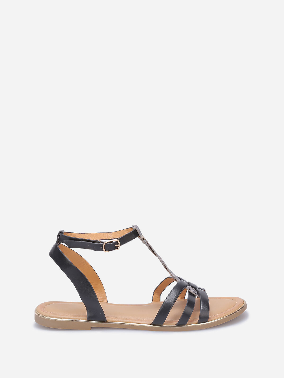 Nu-pieds à brides tressées style écailles- Noir