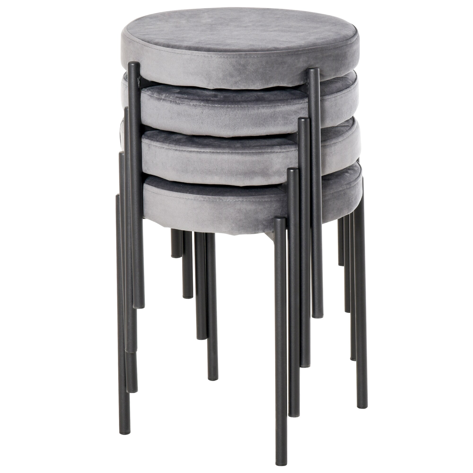 HOMCOM Hocker 4-teiliges Set mit Samtüberzug 41,5 x 41,5 x 46 cm (LxBxH)