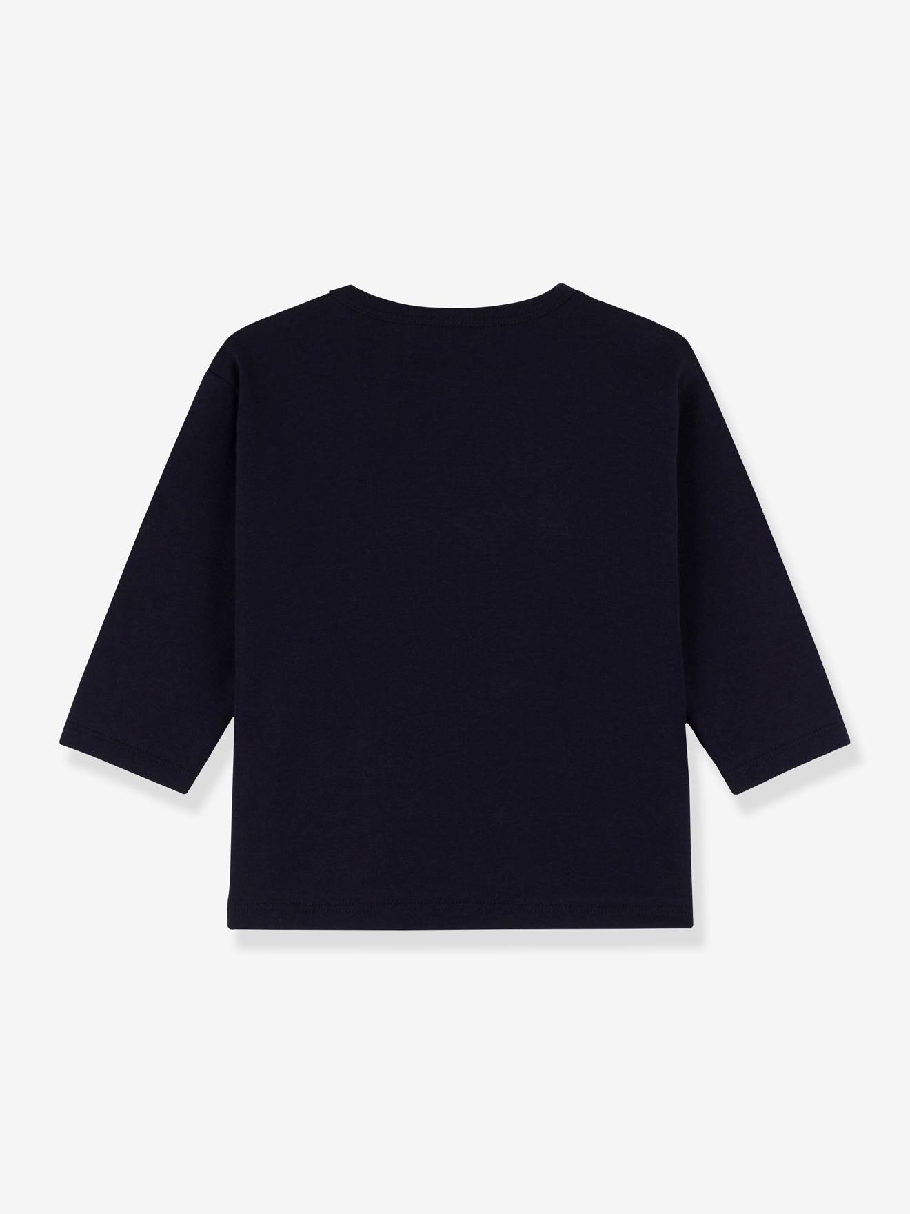 Camiseta infantil de manga comprida PETIT BATEAU em algodão orgânico azul marinho