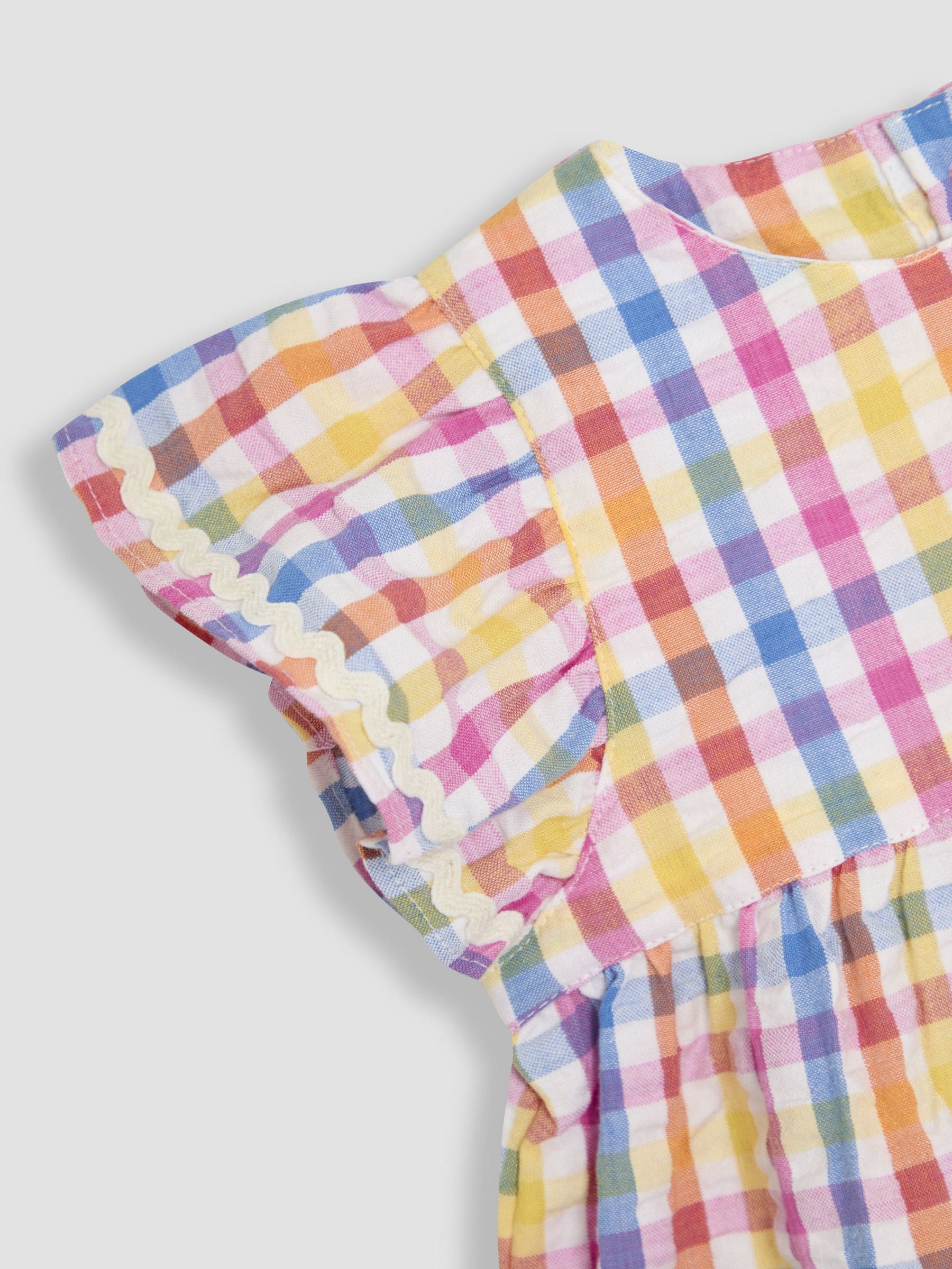JoJo Maman Bébé - 2-delige set van blouse met gingham-ruit en korte mouwen en short
