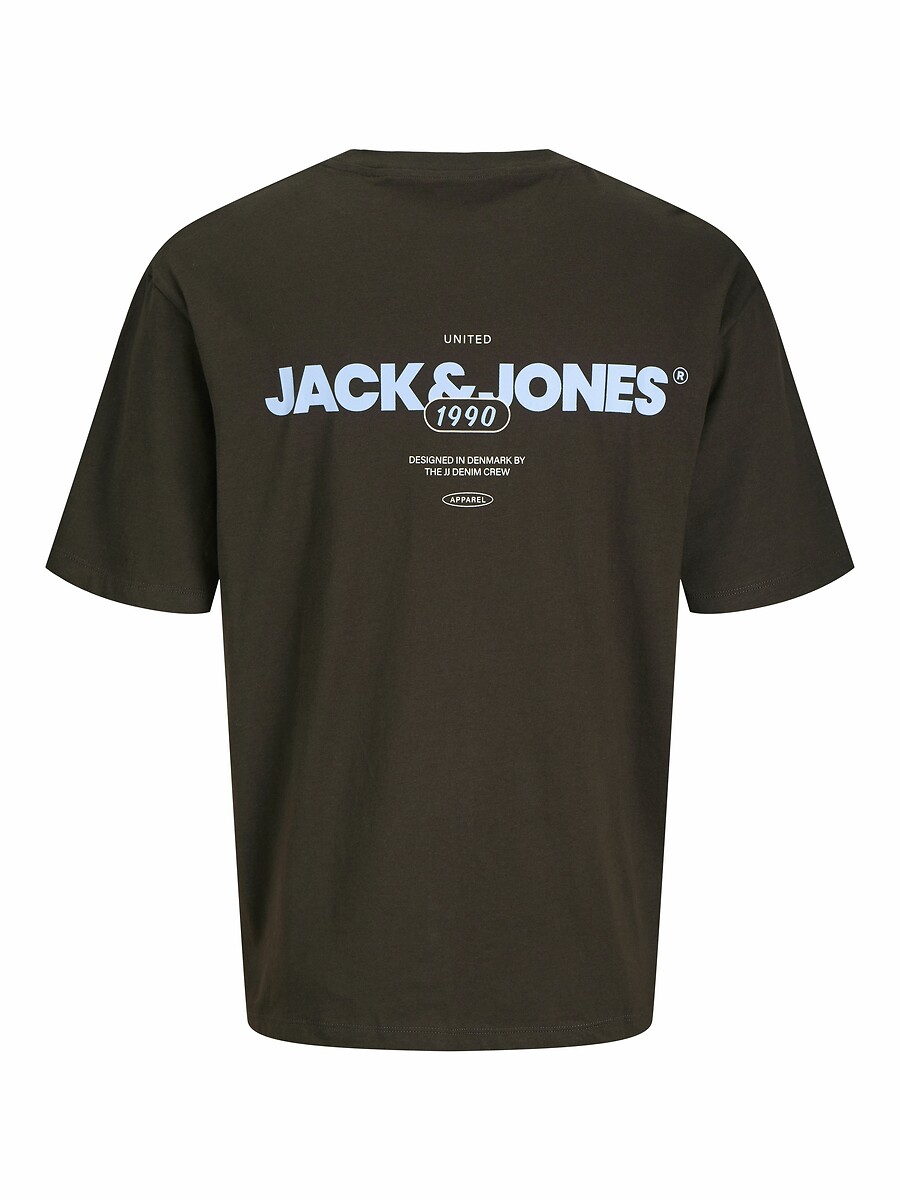 Camiseta JACK & JONES, manga curta e logo nas costas.