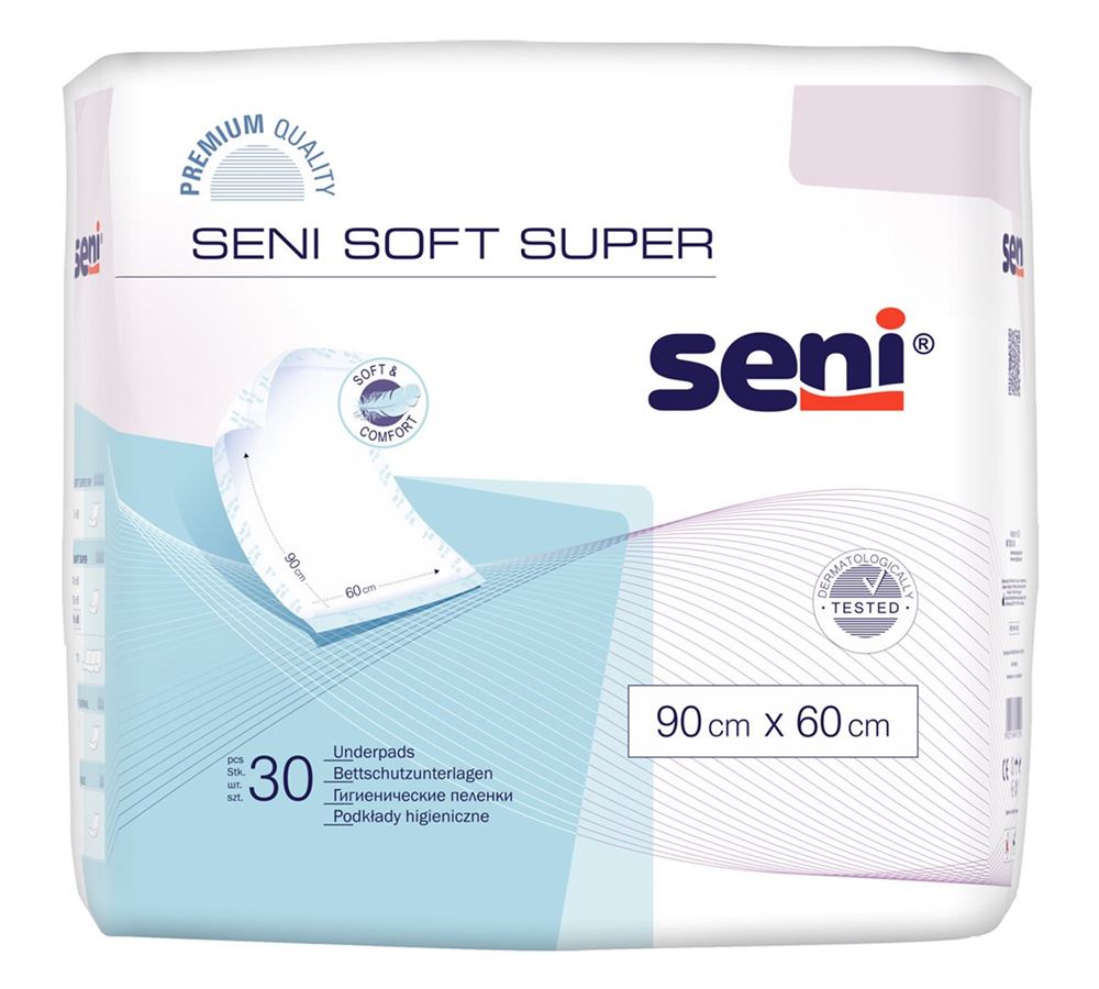 Seni Soft Super Einmal-Bettschutz<br>30 Stück, 90x60cm, 4 Tropfen