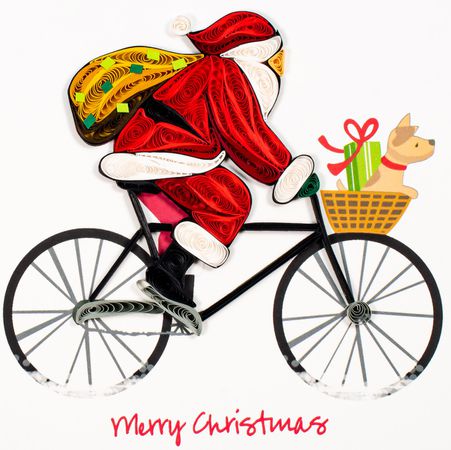 Paper Quilling Karte Nikolaus auf Velo Merry Chris  rot