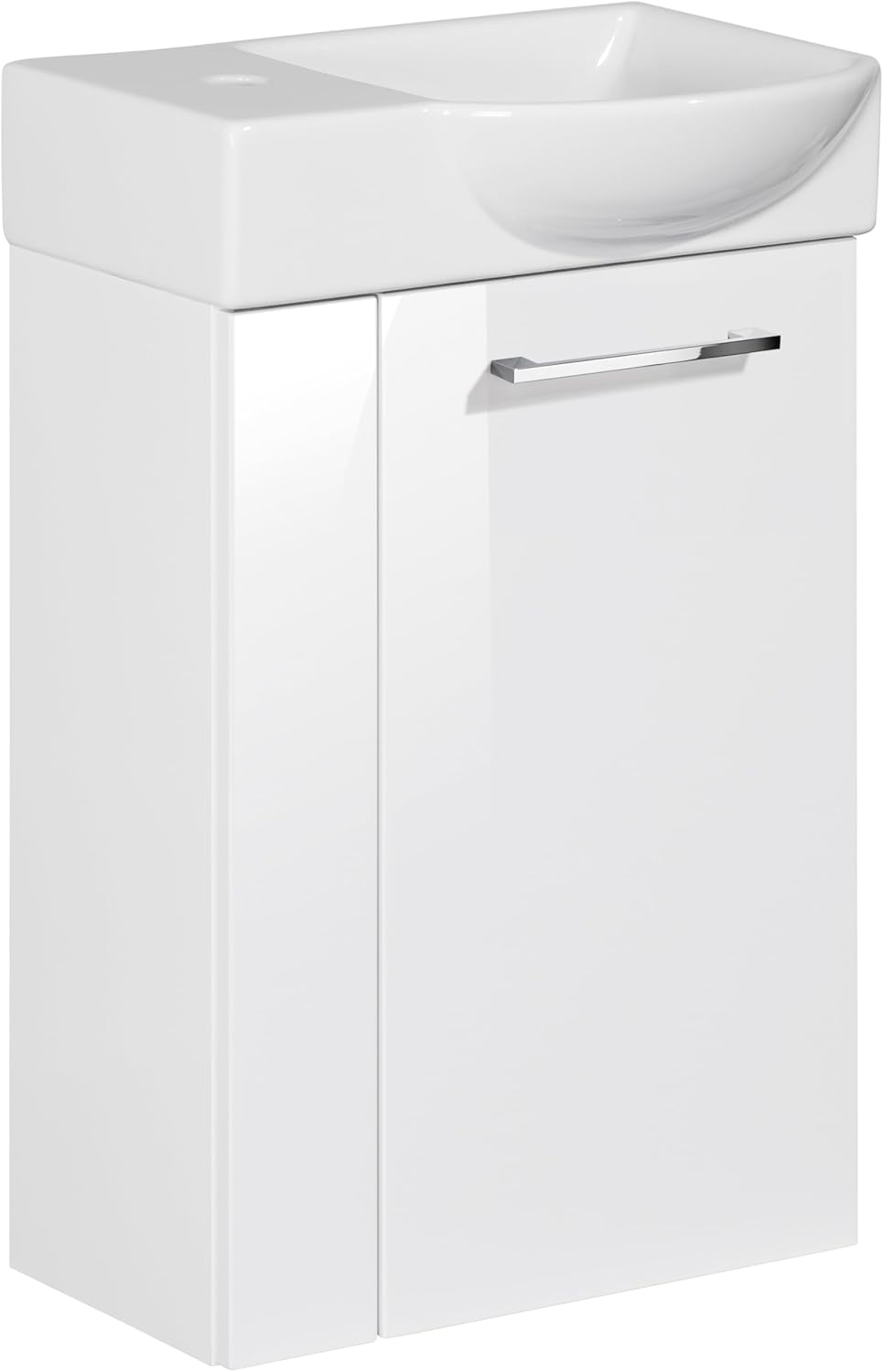 FACKELMANN SCENO Waschbeckenunterschrank schmal – Unterschrank für Waschtisch im Gäste-WC (44 cm x 60 cm x 24,3 cm) – Türanschlag rechts – SBC Badezimmerschrank hängend in Weiß