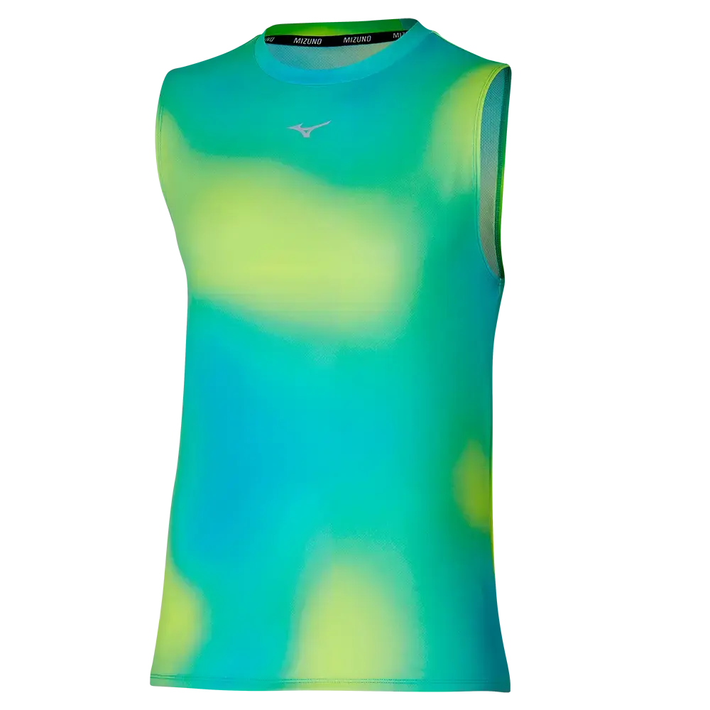 Mizuno Core Graphic Hardloopshirt Zonder Mouwen Blauw/Groen Heren