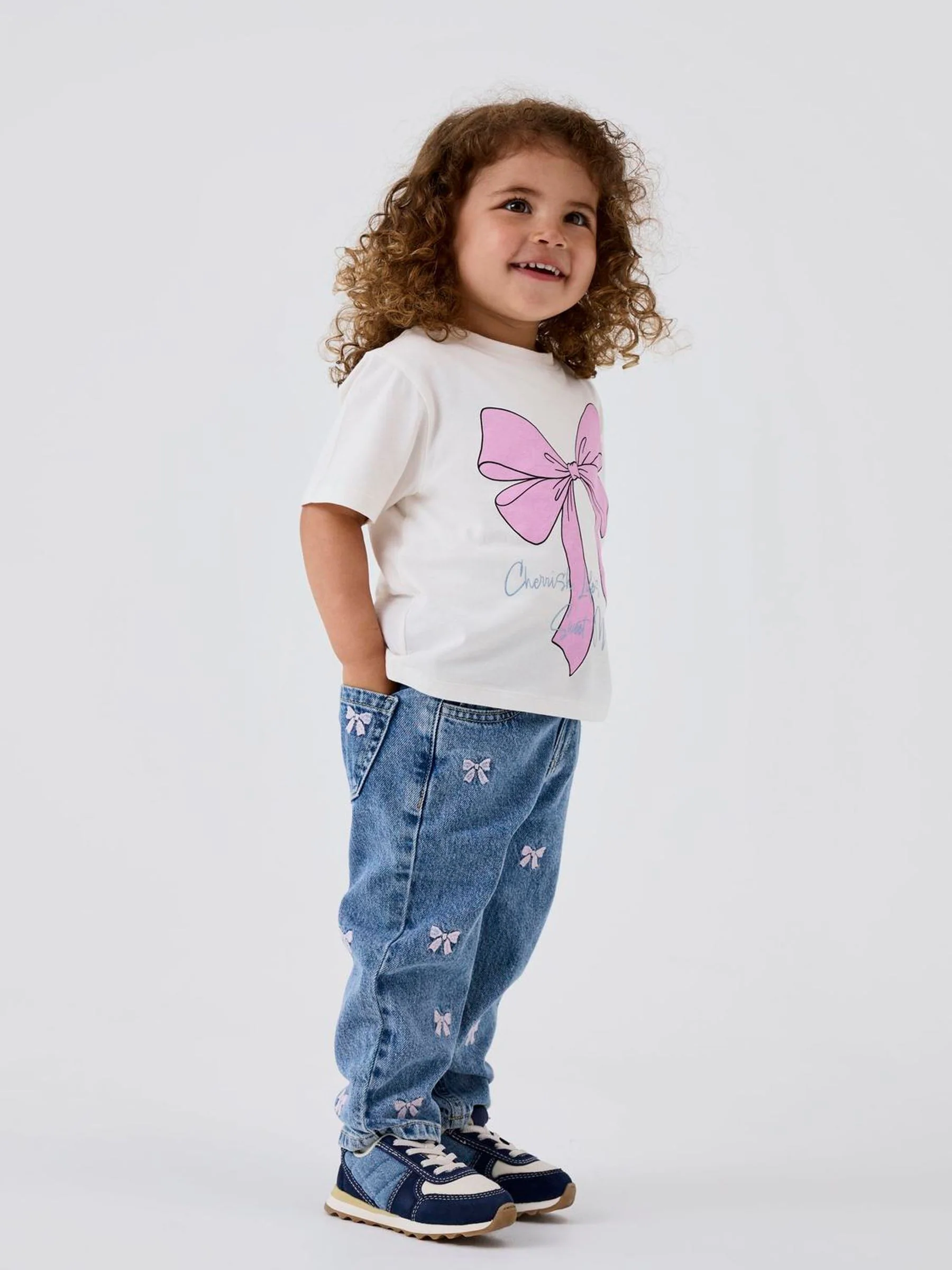 Name It Bow Embroidery Mom Jeans