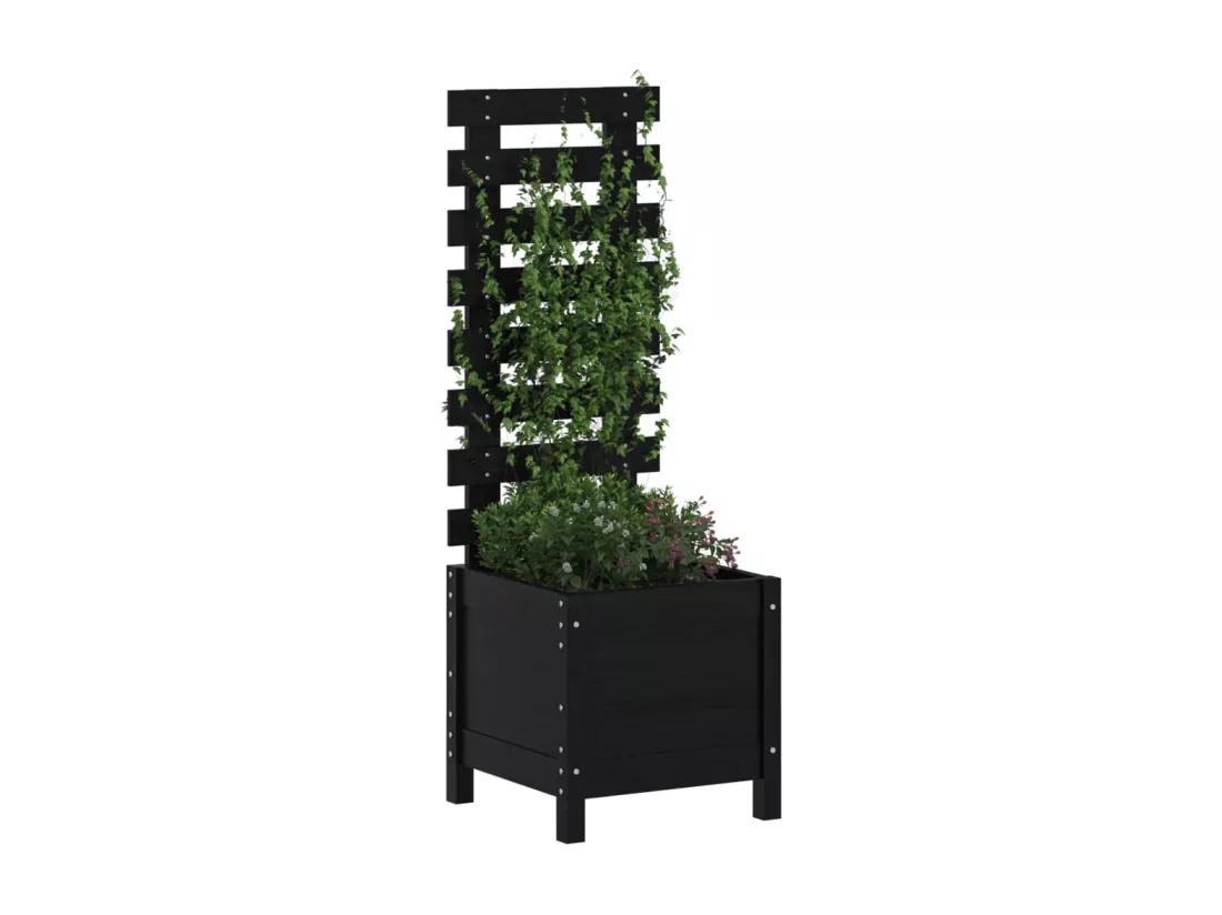 Jardinière avec support noir 39x39,5x114 bois de pin massif