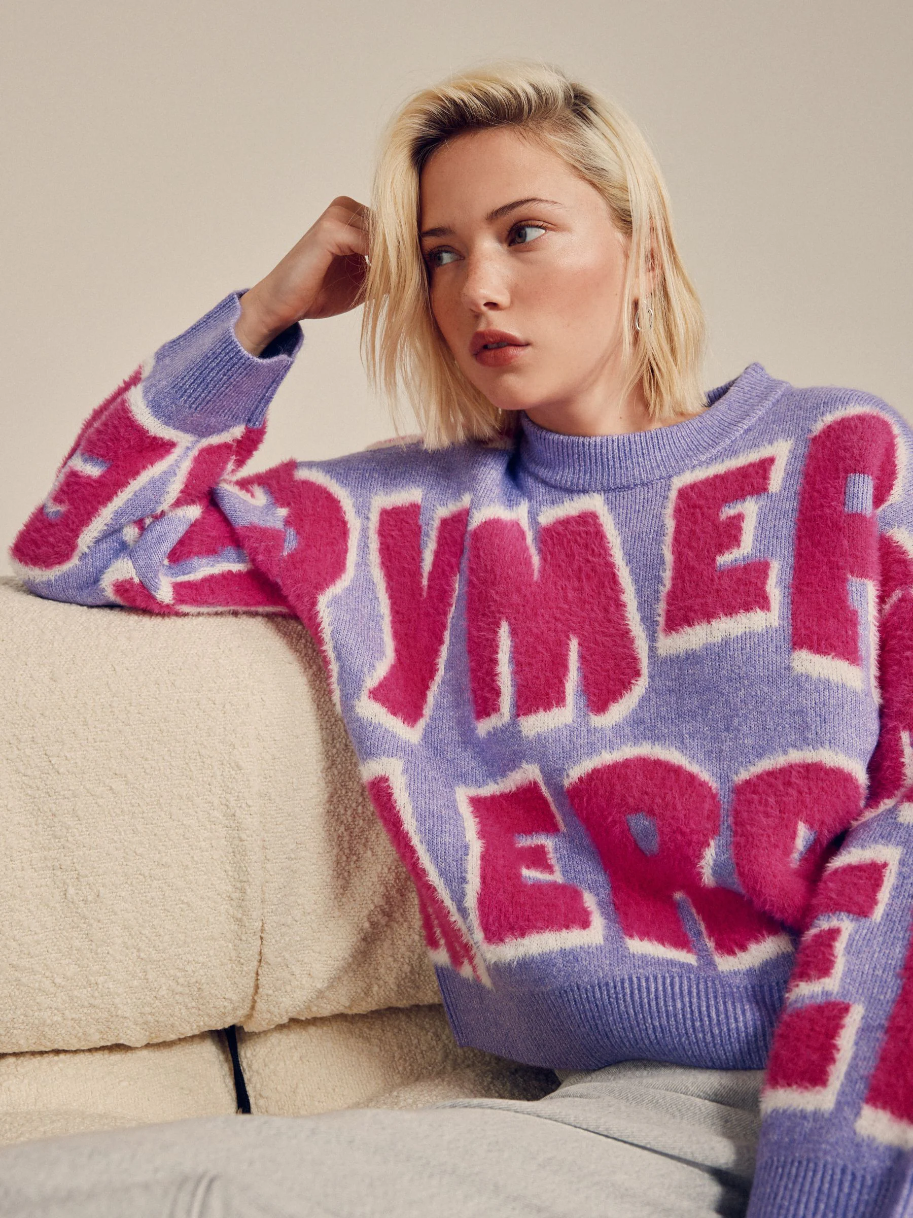 Lila Paars/Roze vrolijke print - Kersttrui