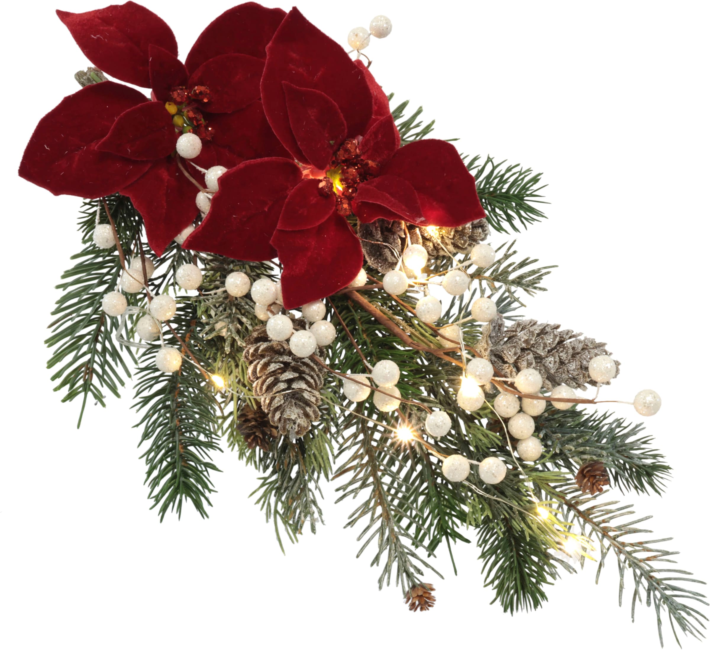I.GE.A. Winterliche Kunstpflanze »Gesteck, Poinsettia mit LED Beleuchtung, Weihnachtsdeko,« Kunstblumen-Arrangement mit Weihnachtsstern, Weihnachtsgesteck