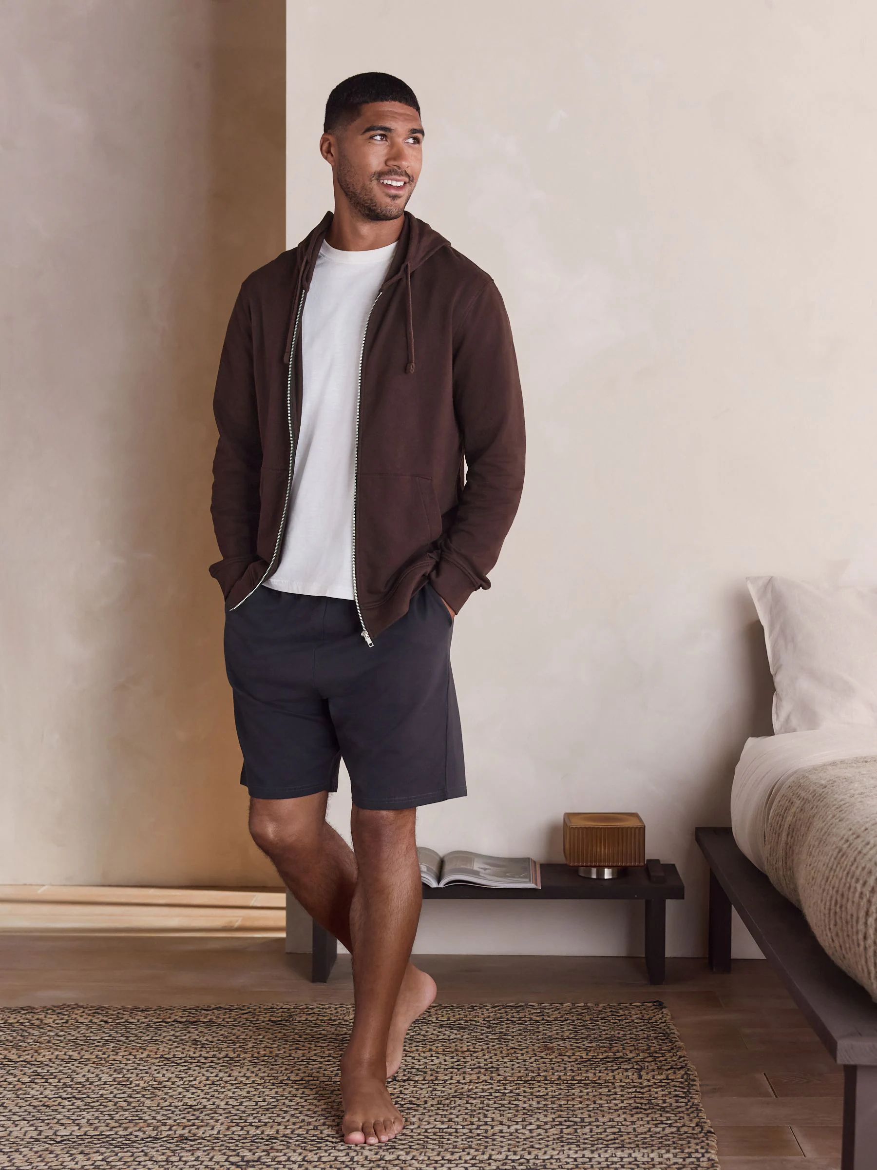Chocoladebruin - Lichte hoodie met rits