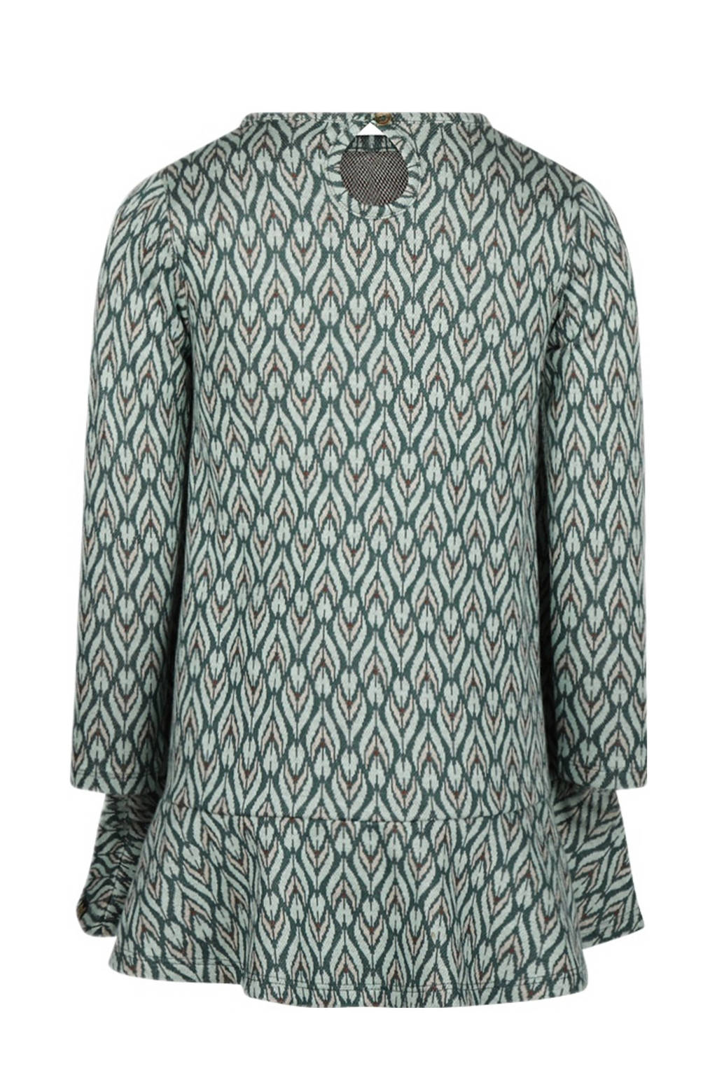 Koko Noko jurk met all over print en textuur groen/lichtgroen/beige