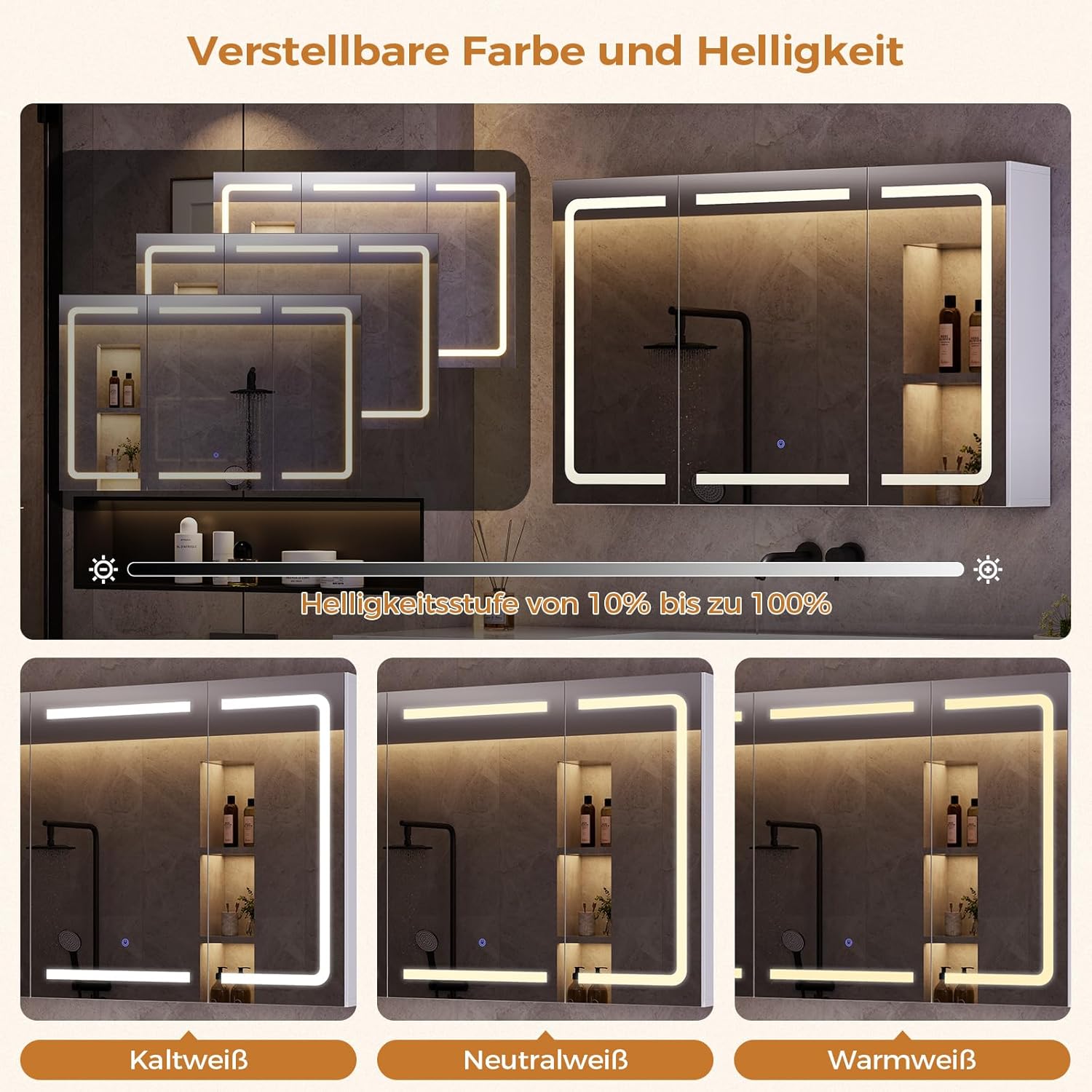 Spiegelschrank mit LED-Beleuchtung,Steckdose & 3 Farbtemperaturen|Badezimmerschrank 60×90×16 cm (H×B×T) dimmbar +Touch-Sensor|Weißer Badspiegelschrank mit 3 x verstellbaren Regalen&Spiegel