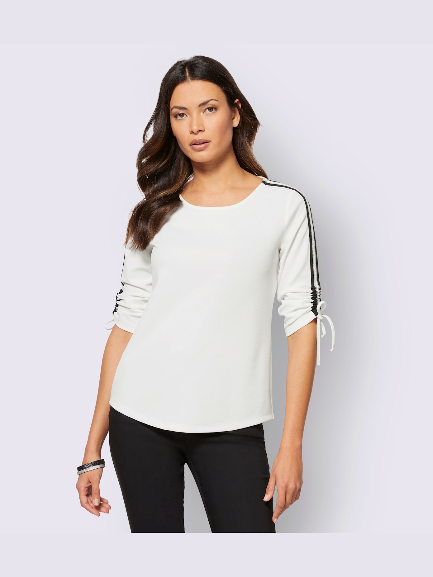 T-shirt à manches 3/4 crêpe et jersey