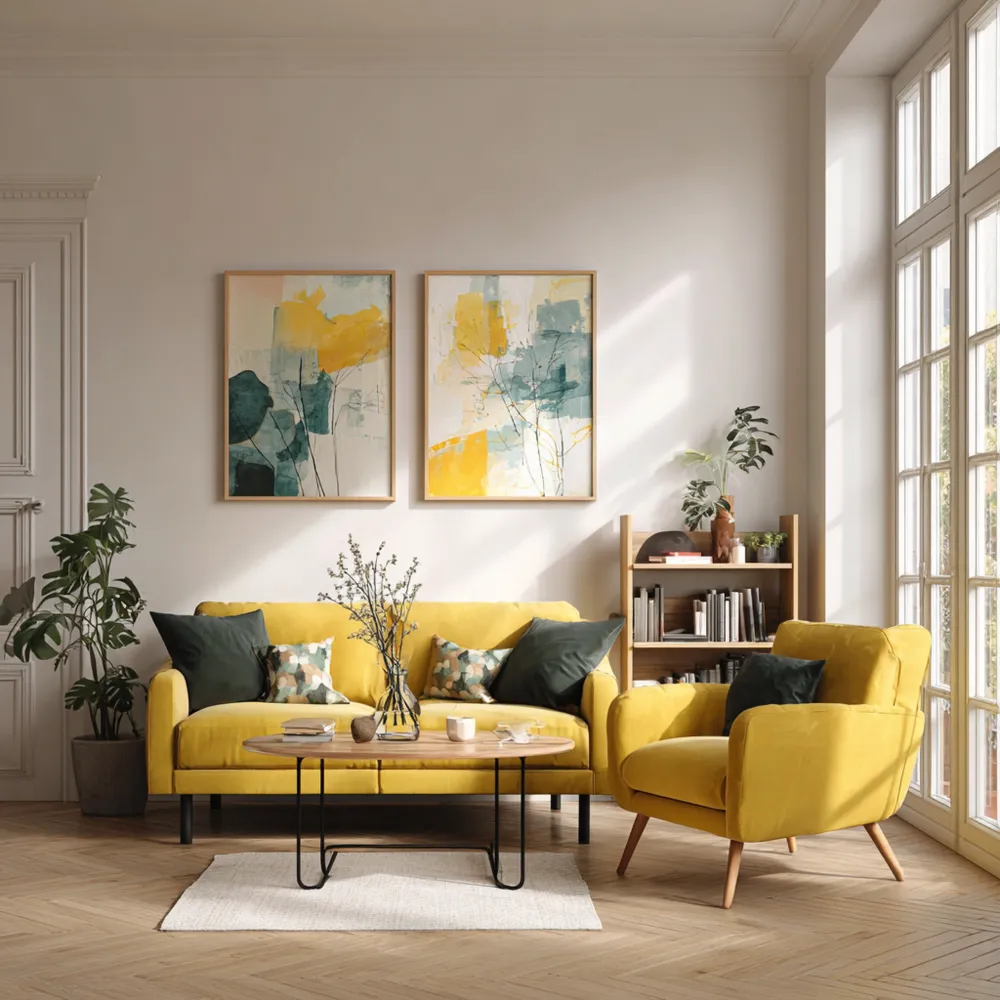 Sofa-Set Samt 200x80x85 cm – Gelb – Skandinavisches Design