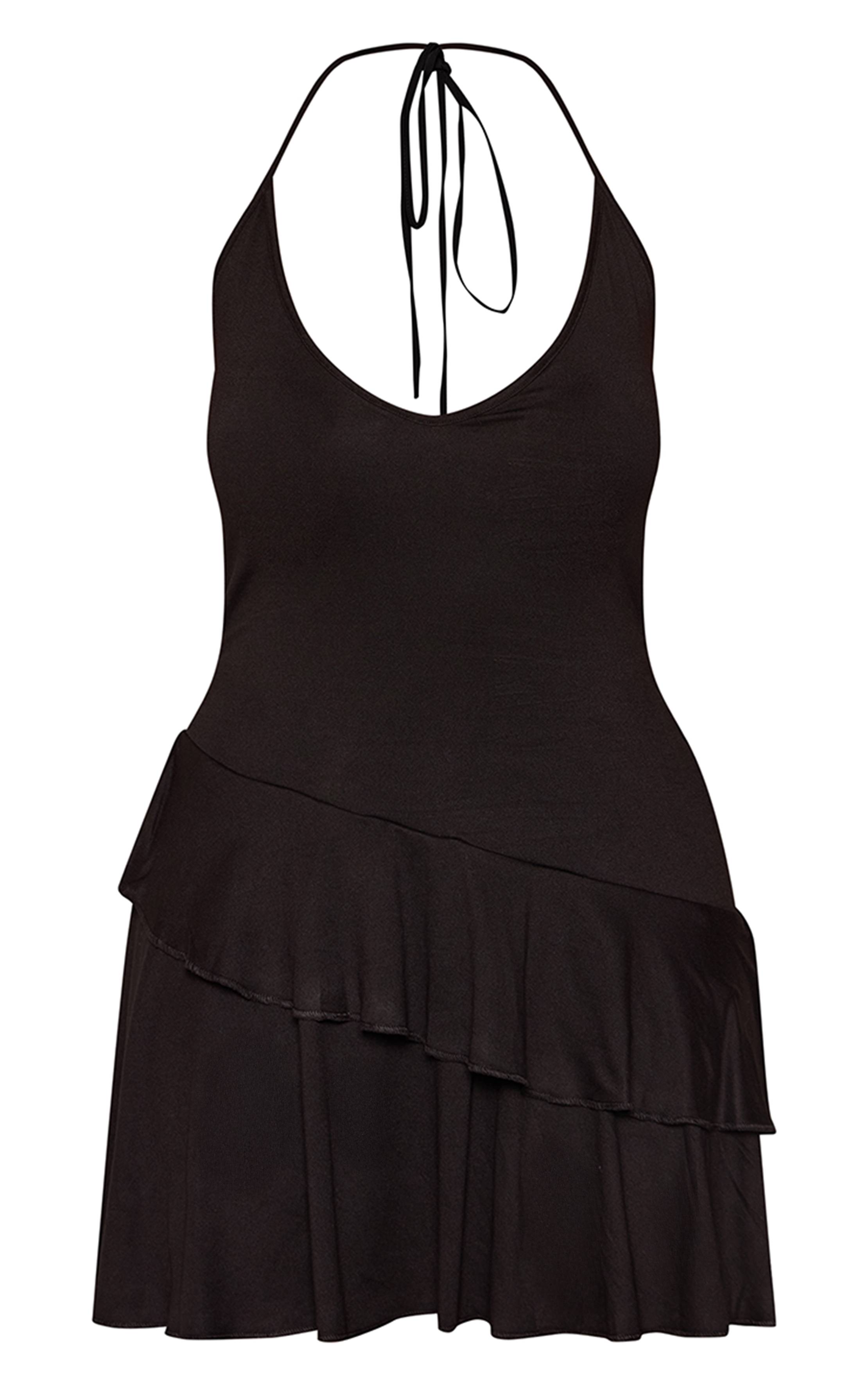 Noir Robe Mini Dos Nu À Volants Étagés Coupe Ajustée