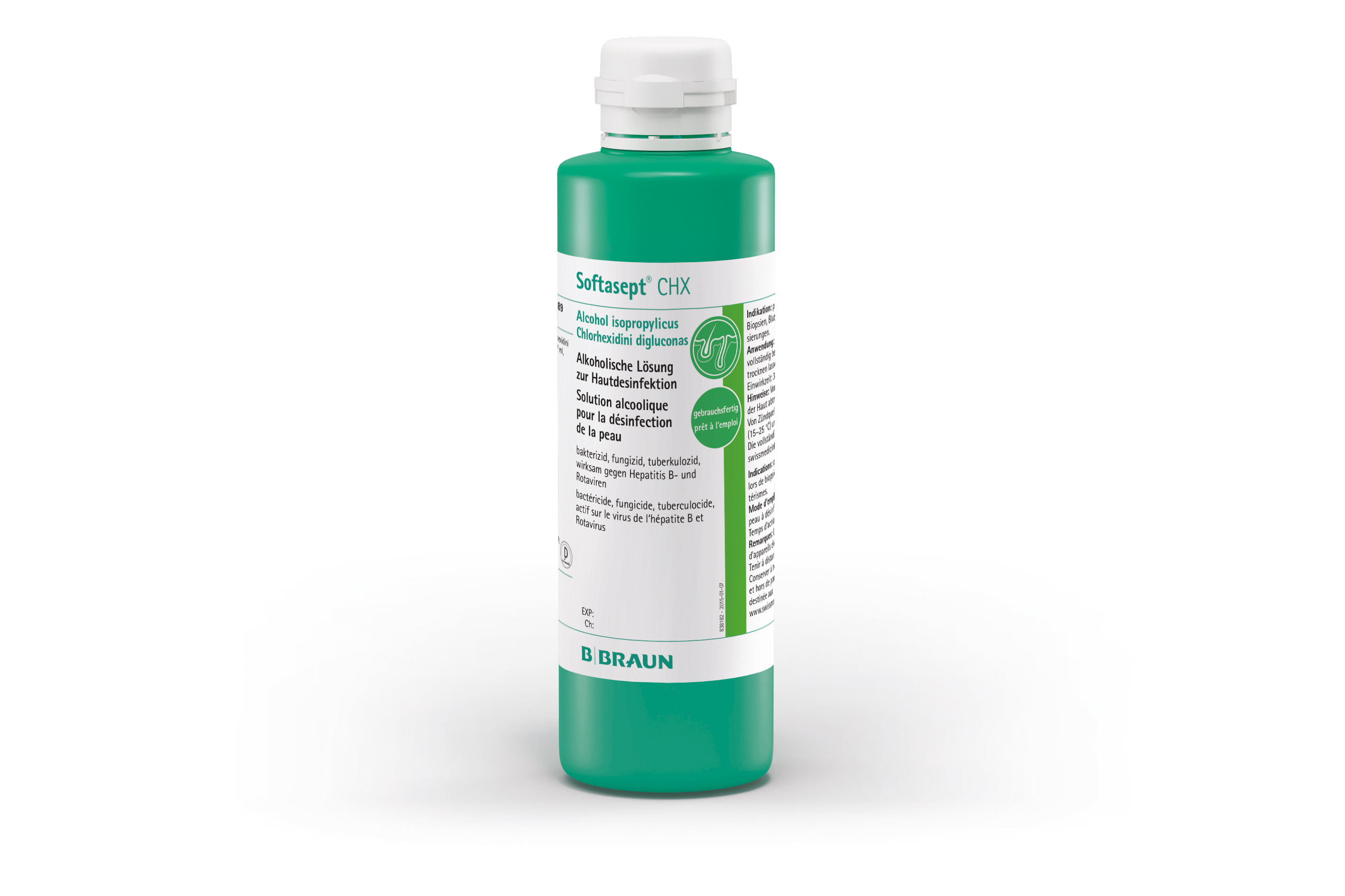SOFTASEPT Chlorhexidin 2 %<br>250 ml, Flasche grün, Lösung zur Anwendung auf der Haut, ungefärbt
