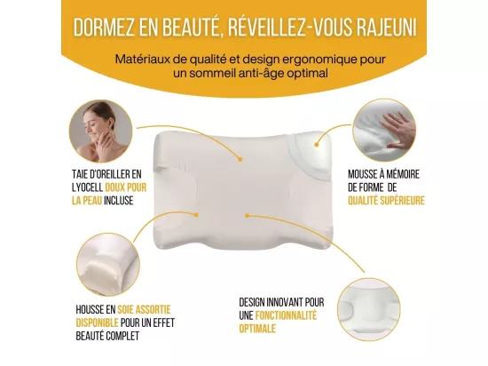 Oreiller Anti-Âge Anti-Rides SOIE DE BEAUTE - Taie d'Oreiller en Lyocell - 58x37x11 - INPHYSIO