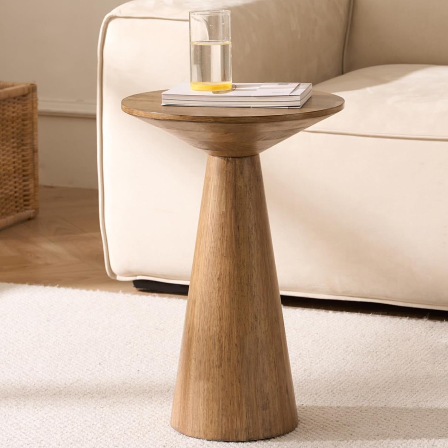 Beistelltisch Rund, Beistelltisch Holz Natur, Couchtisch Klein Rund für Wohnzimmer, Runder Beistelltische Schmal als Nachttisch oder Sofatisch, Modern Farmhouse Möbel Pilzform, Ø34×50 cm