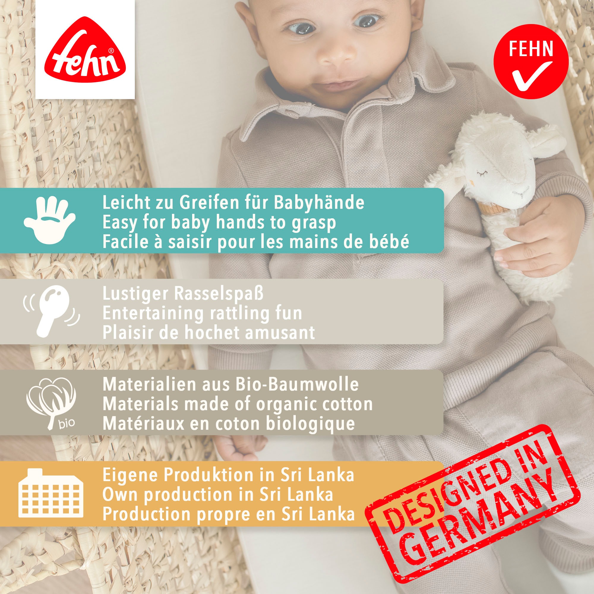 Fehn Greifspielzeug »Stoffball Hund NATUR« Enthält Bio-Baumwolle