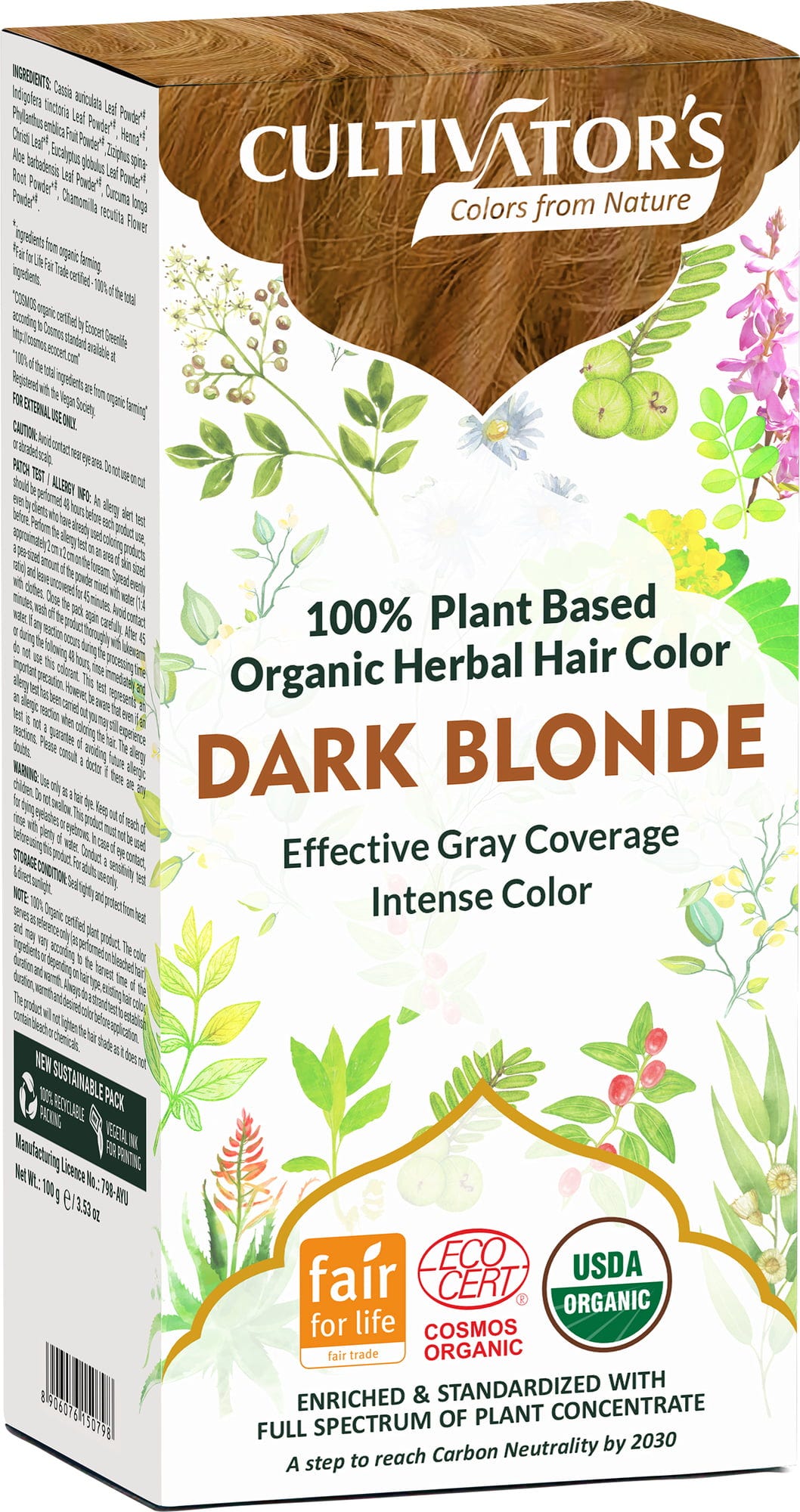 CULTIVATOR'S  Organic Herbal Hair Color Dark Blonde, 100 g