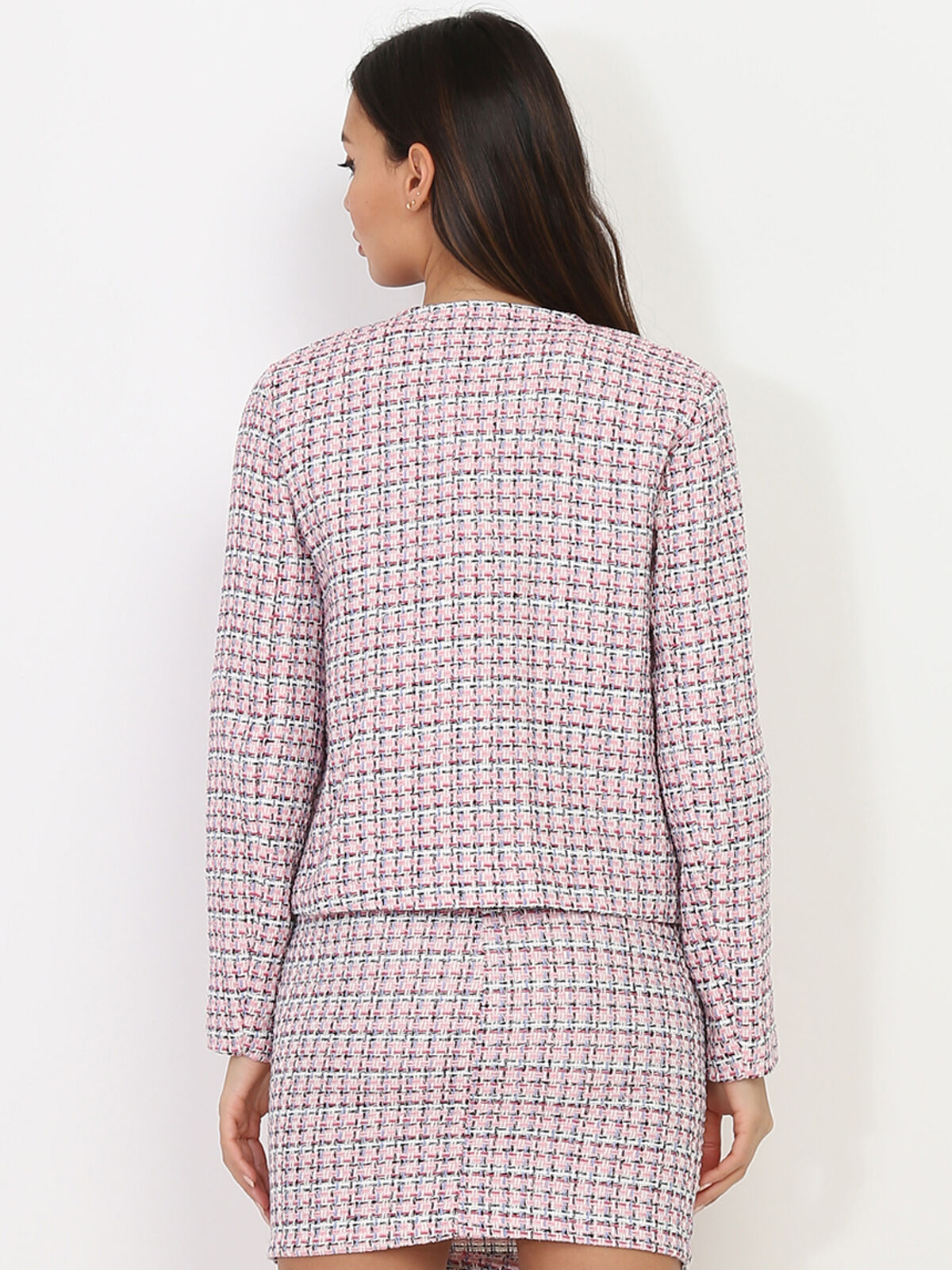 Veste en tweed à boutons officier- Rose