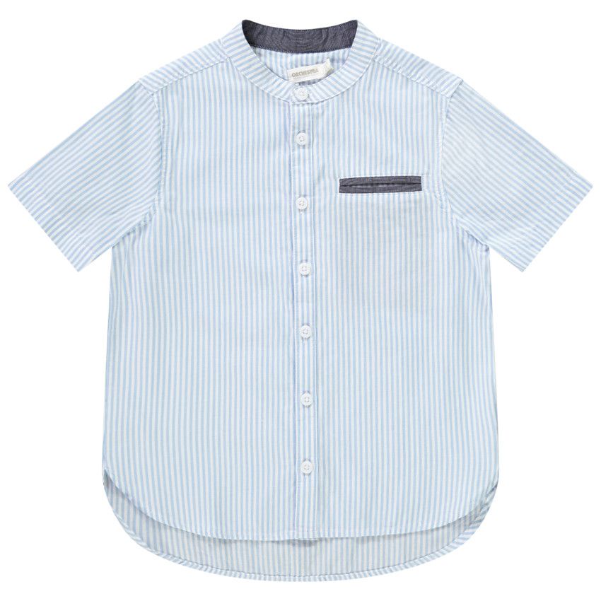 Chemise manches courtes à rayures en coton pour garçon - Ecru