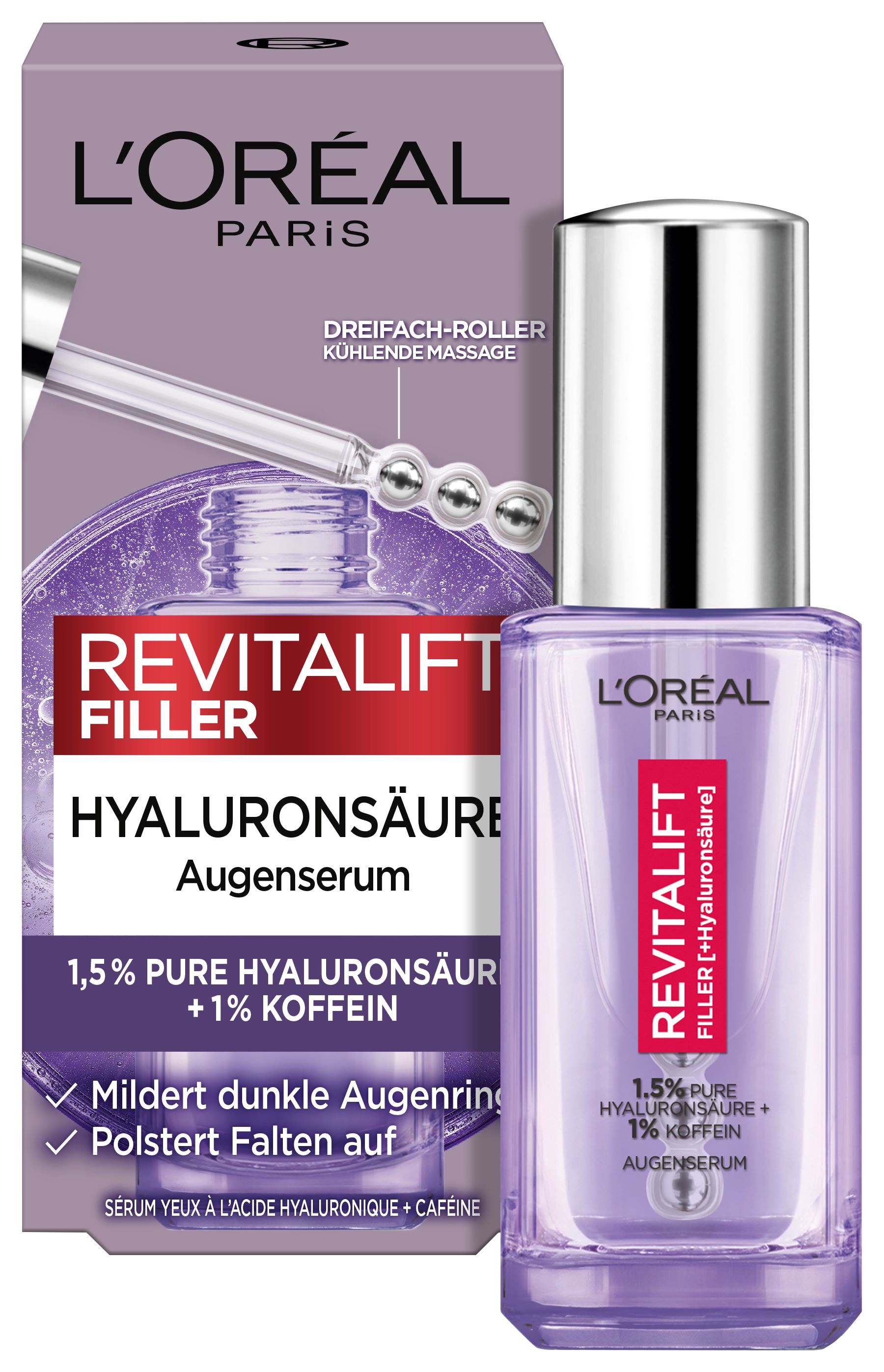 L'OREAL PARIS Revitalift Filler Augenserum<br>20 ml, mit 2.5% Hyaluronsäure + Koffein