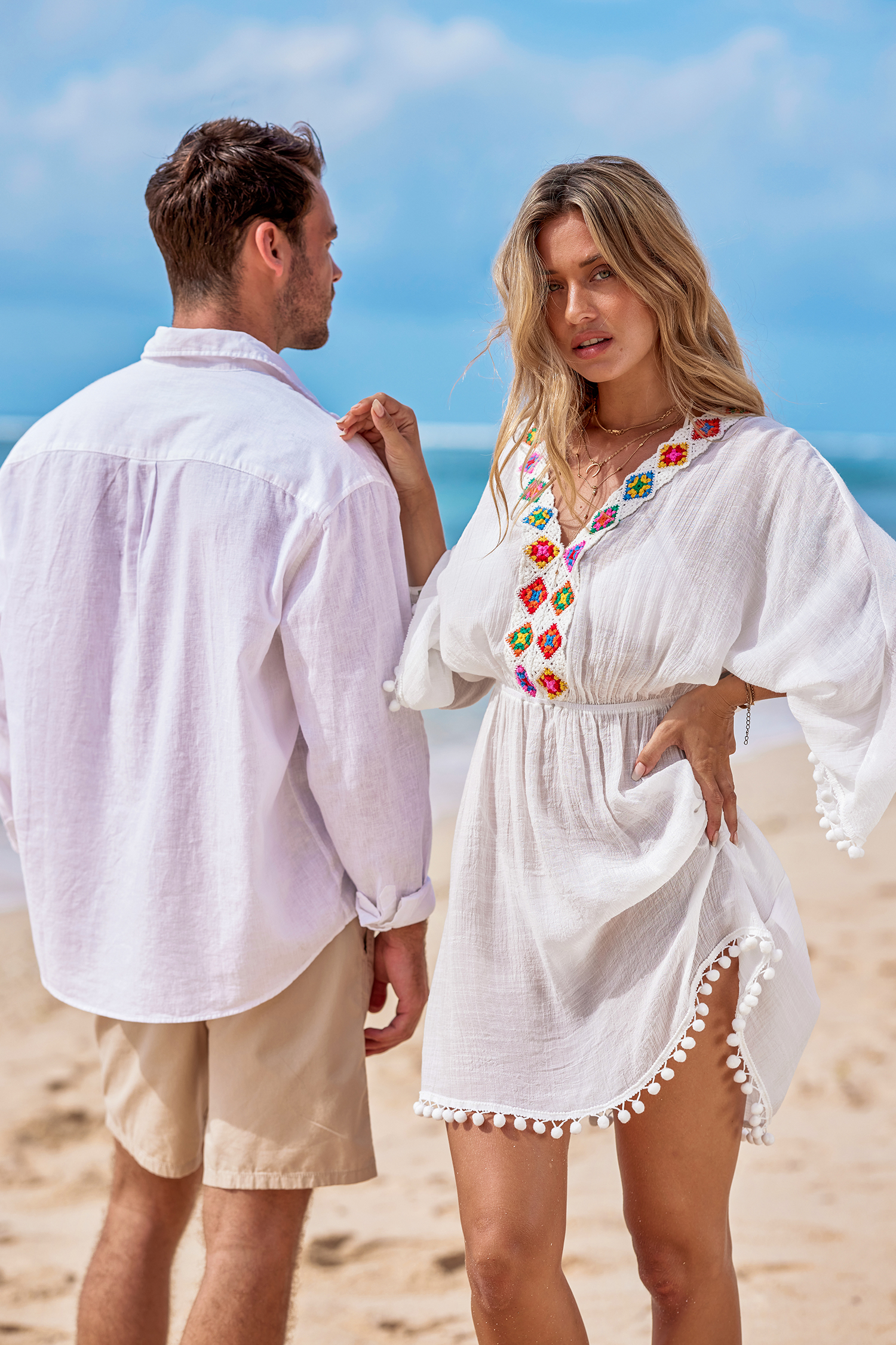 Jupe mini avec taille à smocks à nouer blanche