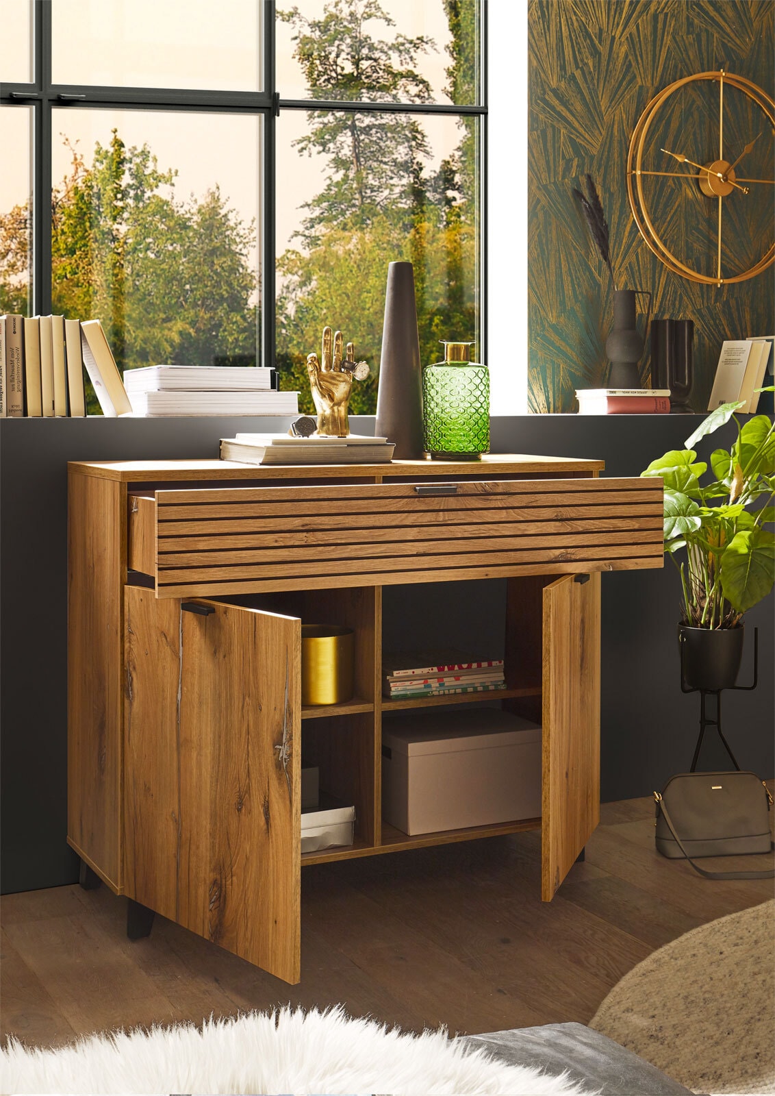 Kommode Trattino 111,3x90,6x40cm Flagstaff Oak hell