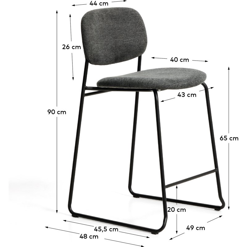 Tabouret empilable Meli en chenille grise et pieds en métal gris FSC Mix Credit 65 cm